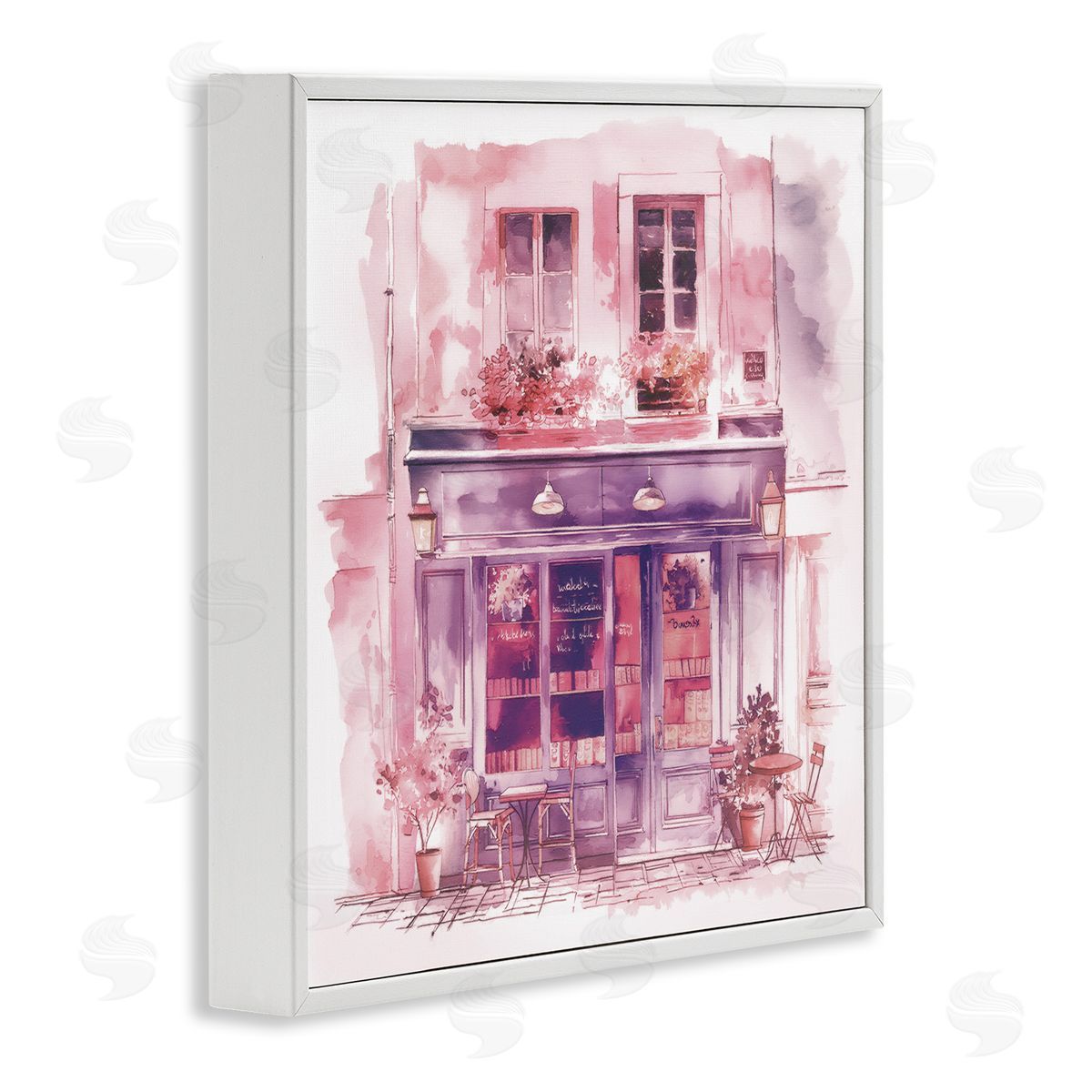 Steve Hunziker Pink Bistro Café White Framed Giclee Wall Art Print