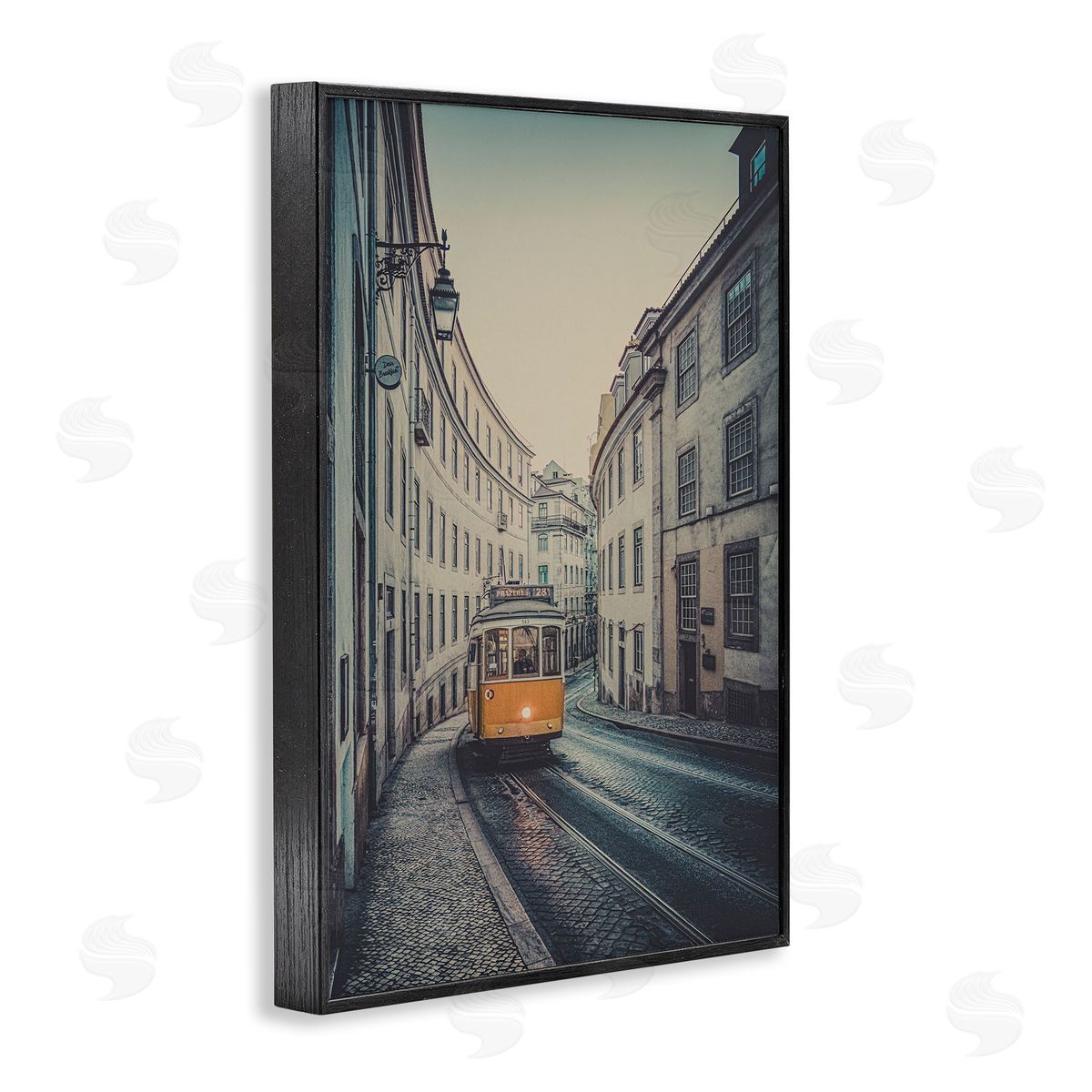 Trolley Car Cityscape Black Frame Print Wall Art, Home Decor by Erin Marie