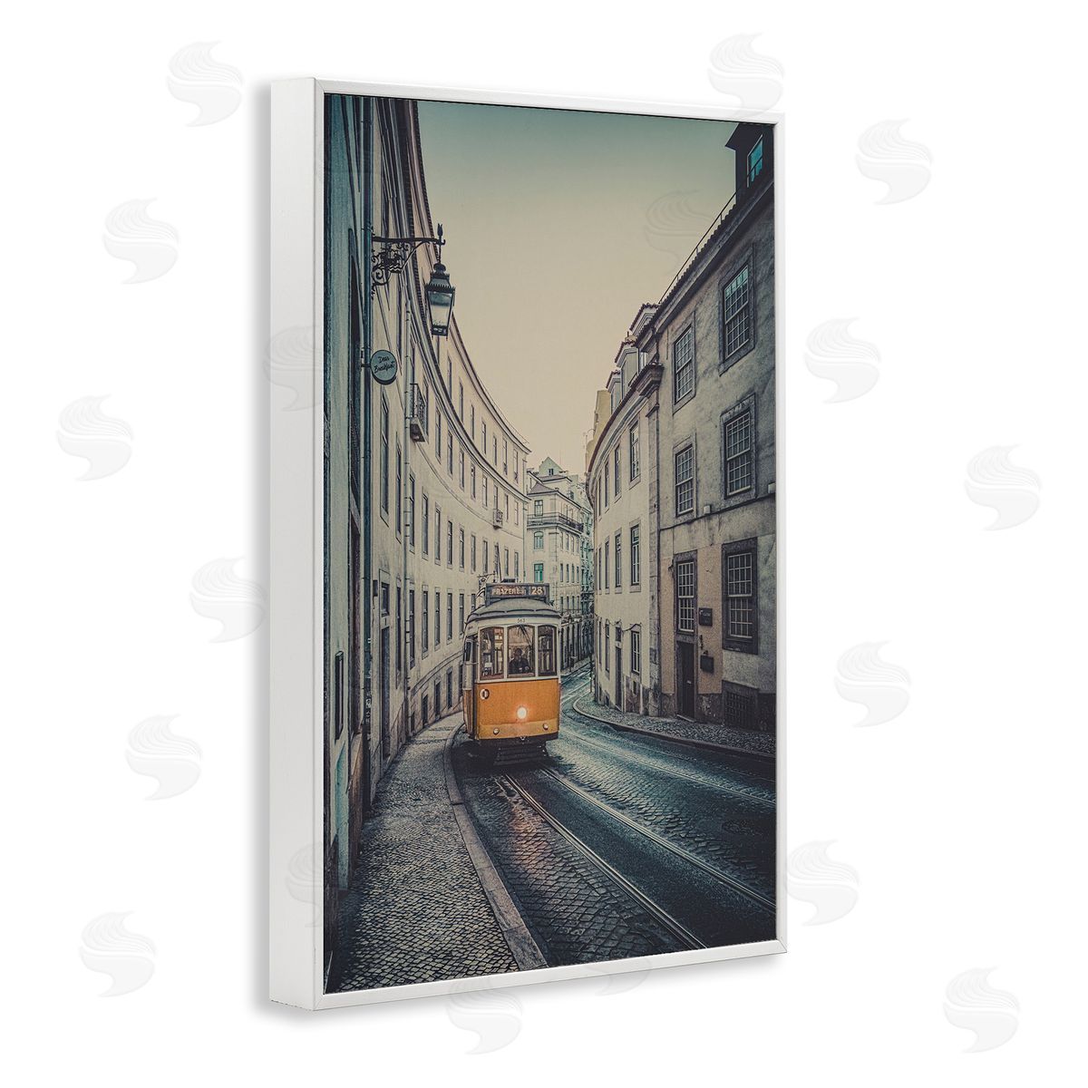 Trolley Car Cityscape White Frame Print Wall Art, Home Decor by Erin Marie