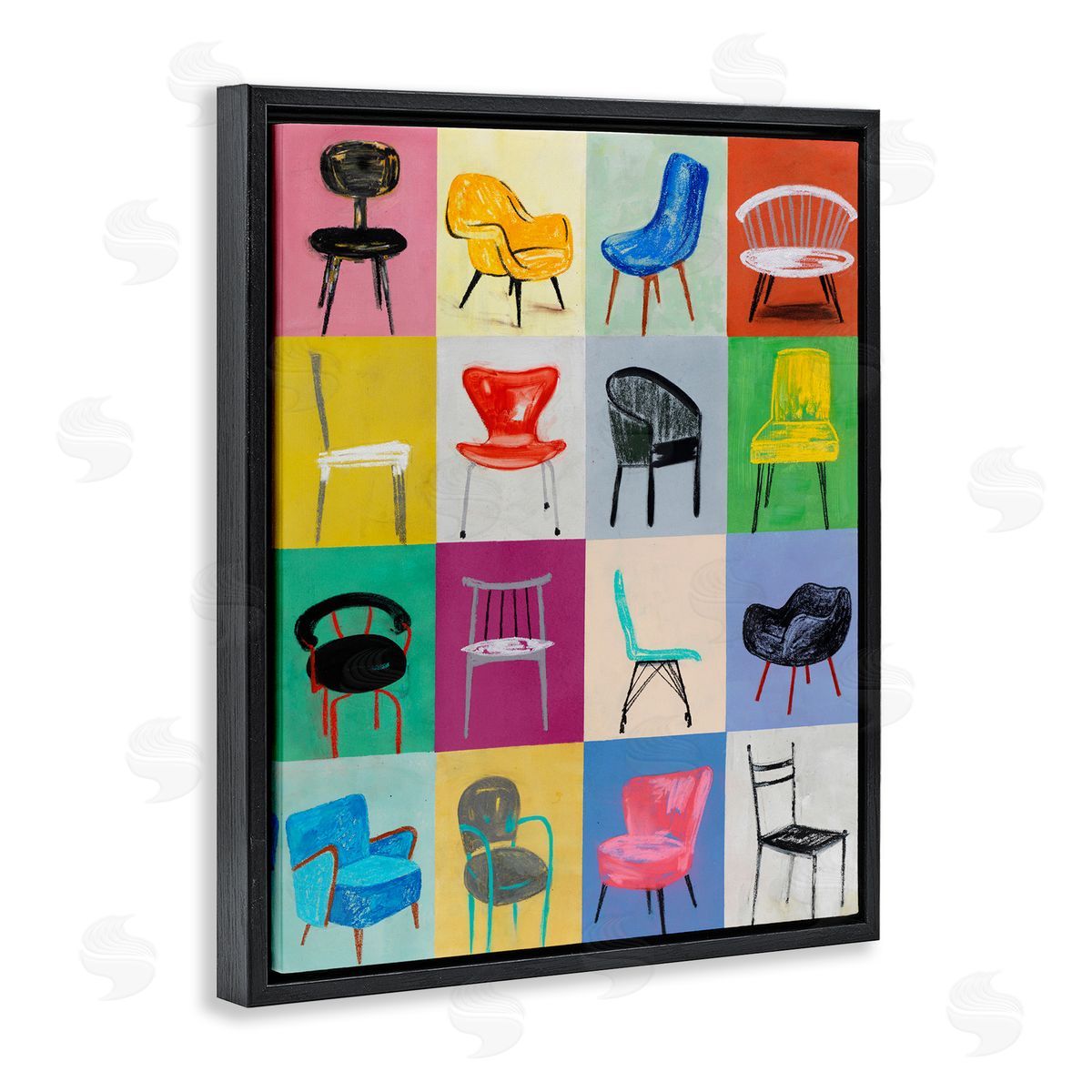 Lorenzo Collective Bright Modern Chairs Black Floating Frame Canvas Wall Art Print