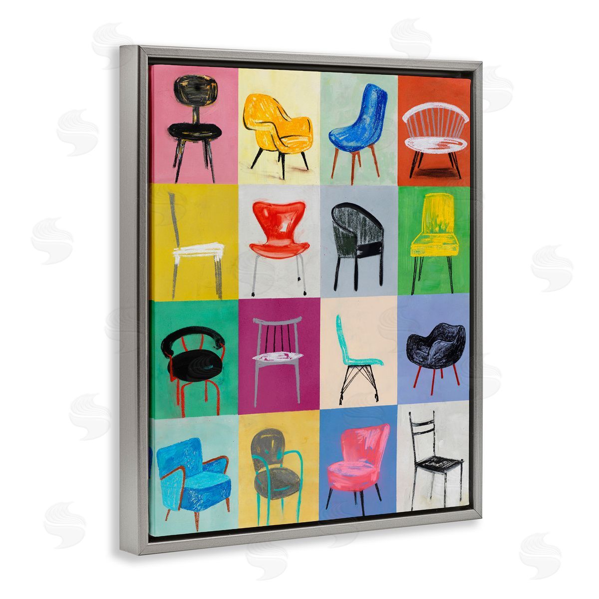 Lorenzo Collective Bright Modern Chairs Gray Floating Frame Canvas Wall Art Print