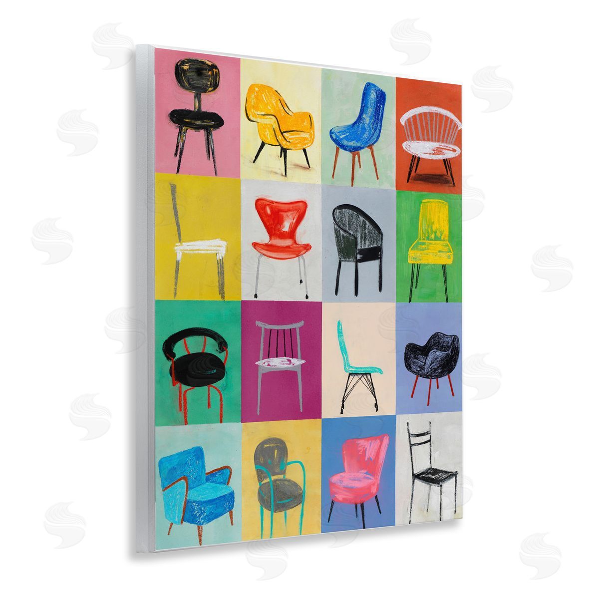 Lorenzo Collective Bright Modern Chairs Wooden Wall Plaque Art Print