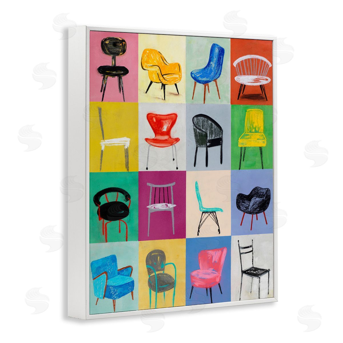 Lorenzo Collective Bright Modern Chairs White Framed Giclee Wall Art Print