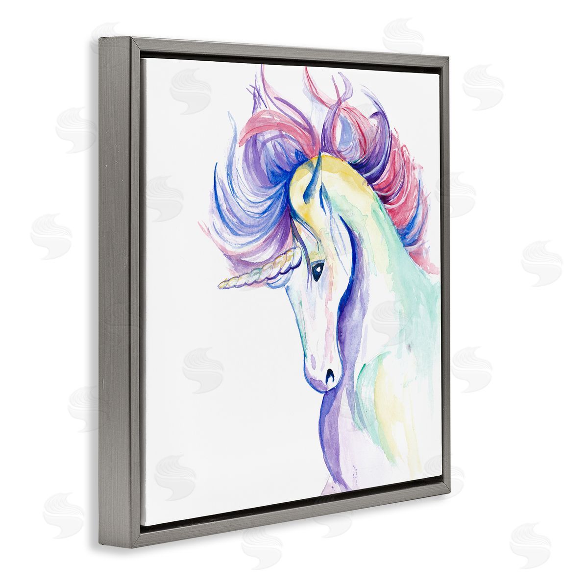 Chelsea Goodrich Windblown Mane Unicorn Gray Floating Frame Canvas Wall Art Print