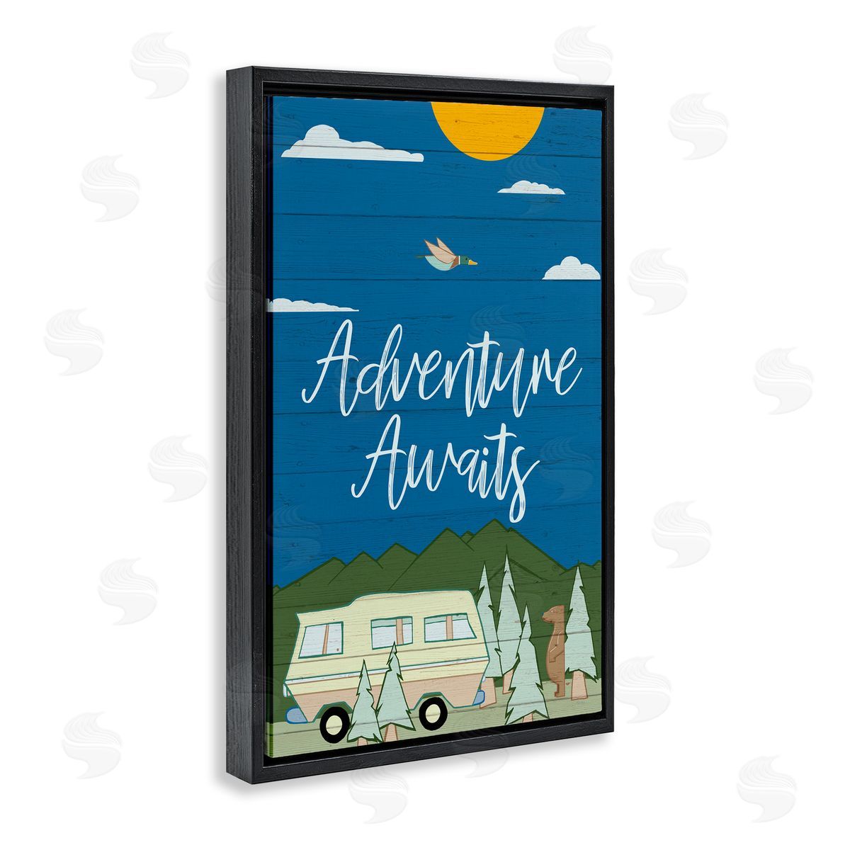 Adventure Awaits Landscape Black Floating Frame Canvas Wall Art, Home Decor by Hugo Edwins
