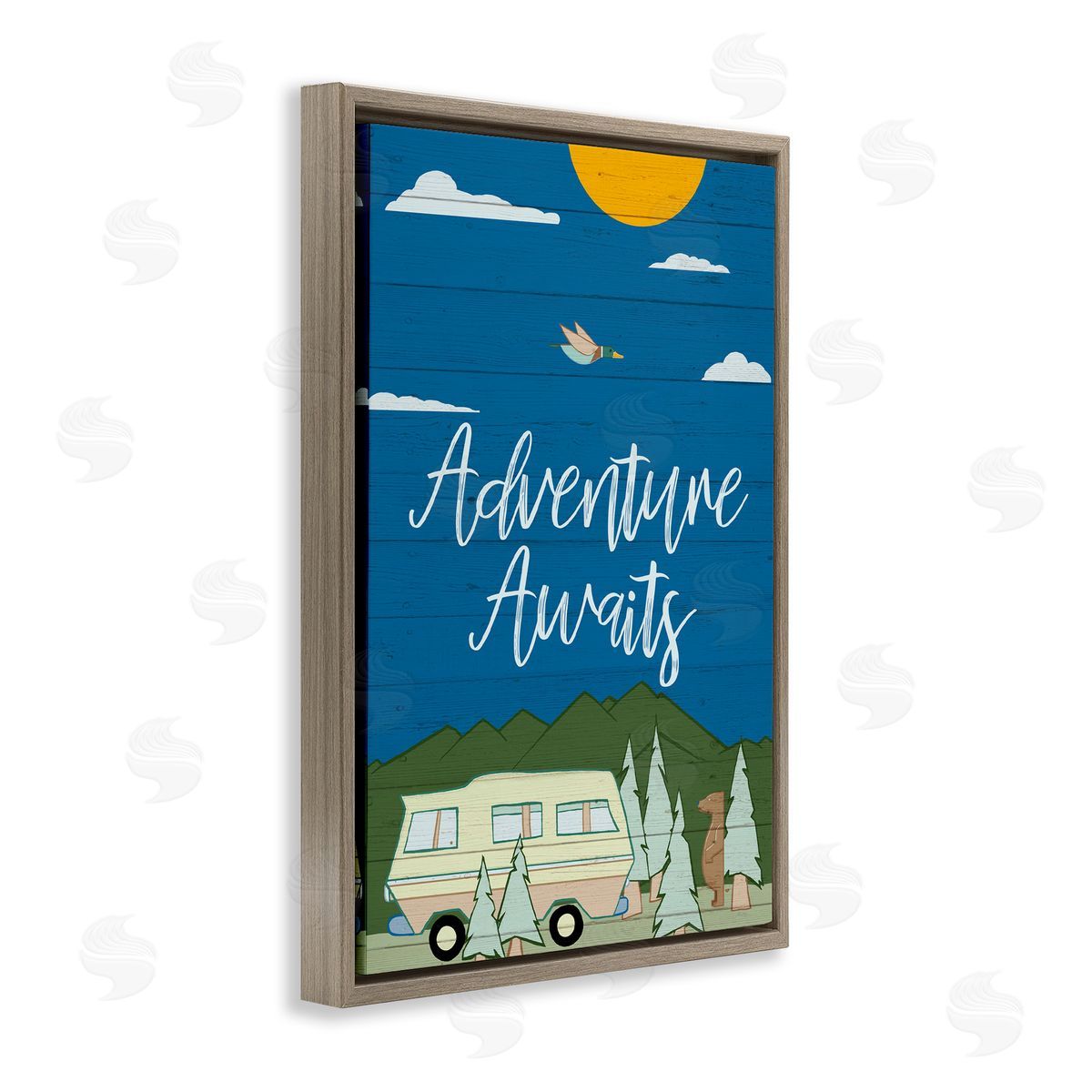 Adventure Awaits Landscape Brown Floating Frame Canvas Wall Art, Home Decor by Hugo Edwins
