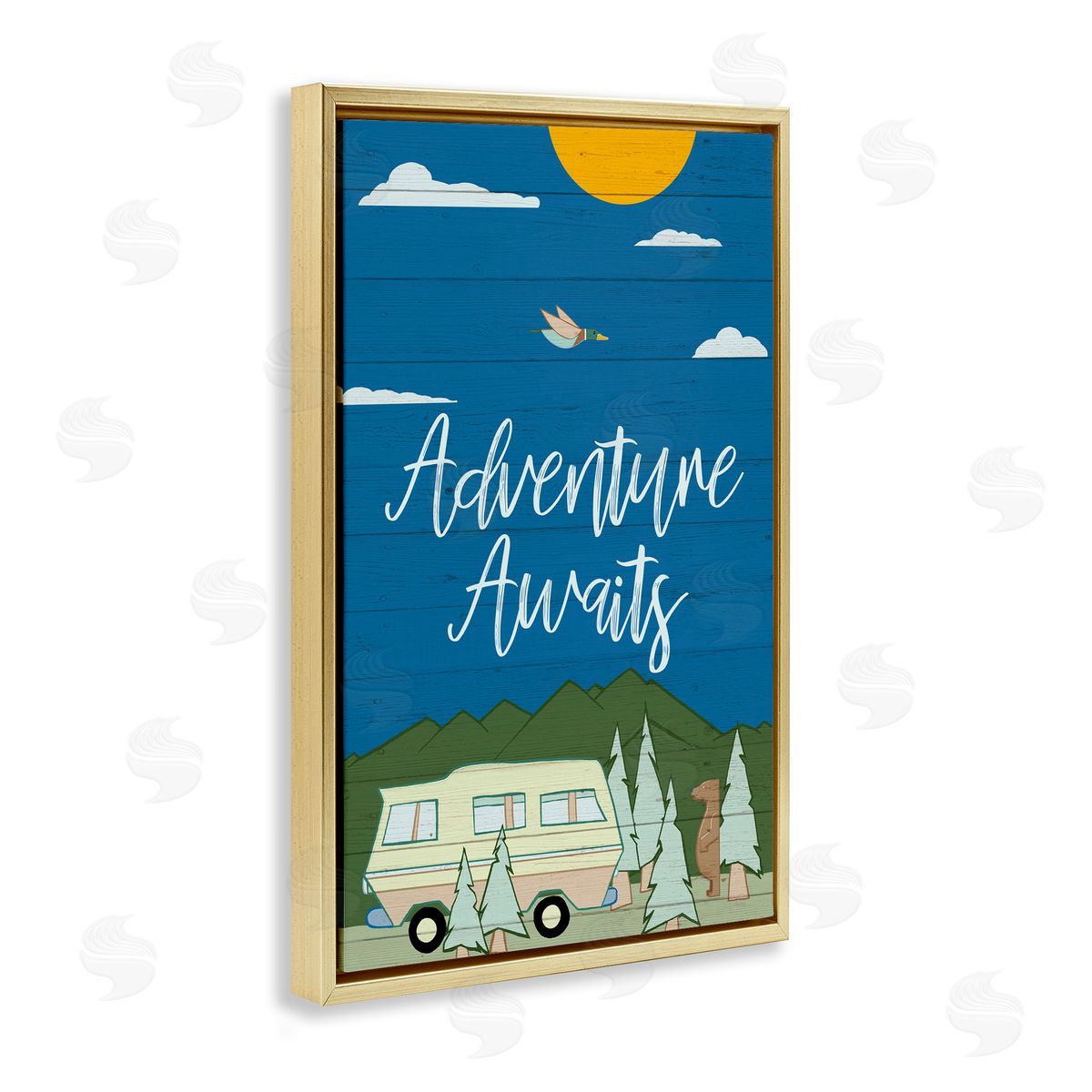 Adventure Awaits Landscape Gold Floating Frame Canvas Wall Art, Home Decor by Hugo Edwins