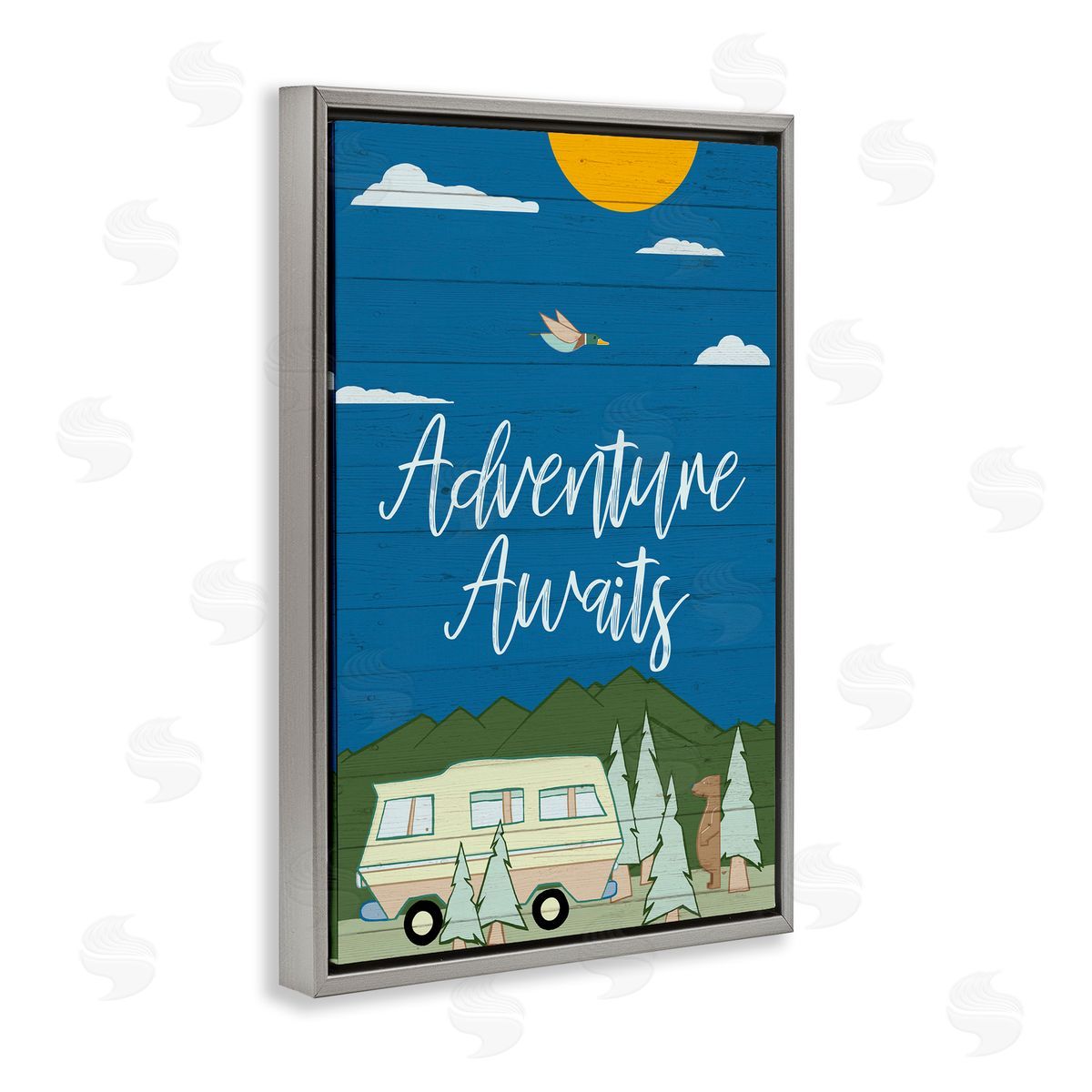 Adventure Awaits Landscape Grey Floating Frame Canvas Wall Art, Home Decor by Hugo Edwins