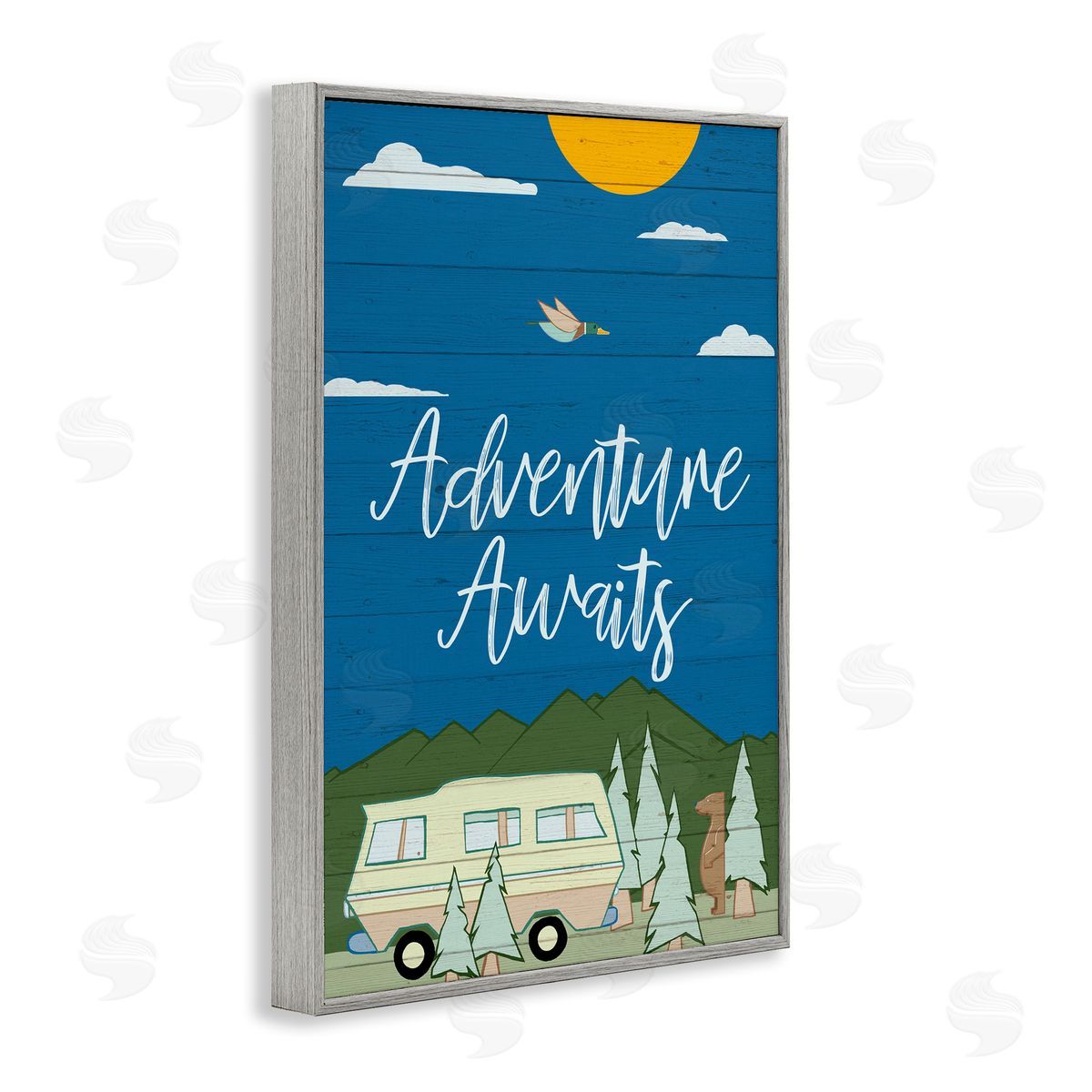 Adventure Awaits Landscape Grey Frame Print Wall Art, Home Decor by Hugo Edwins
