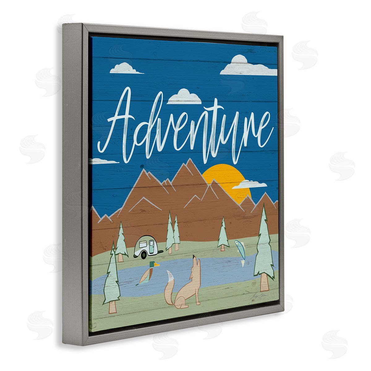 Hugo Edwins Rustic Adventure Landscape Gray Floating Frame Canvas Wall Art Print