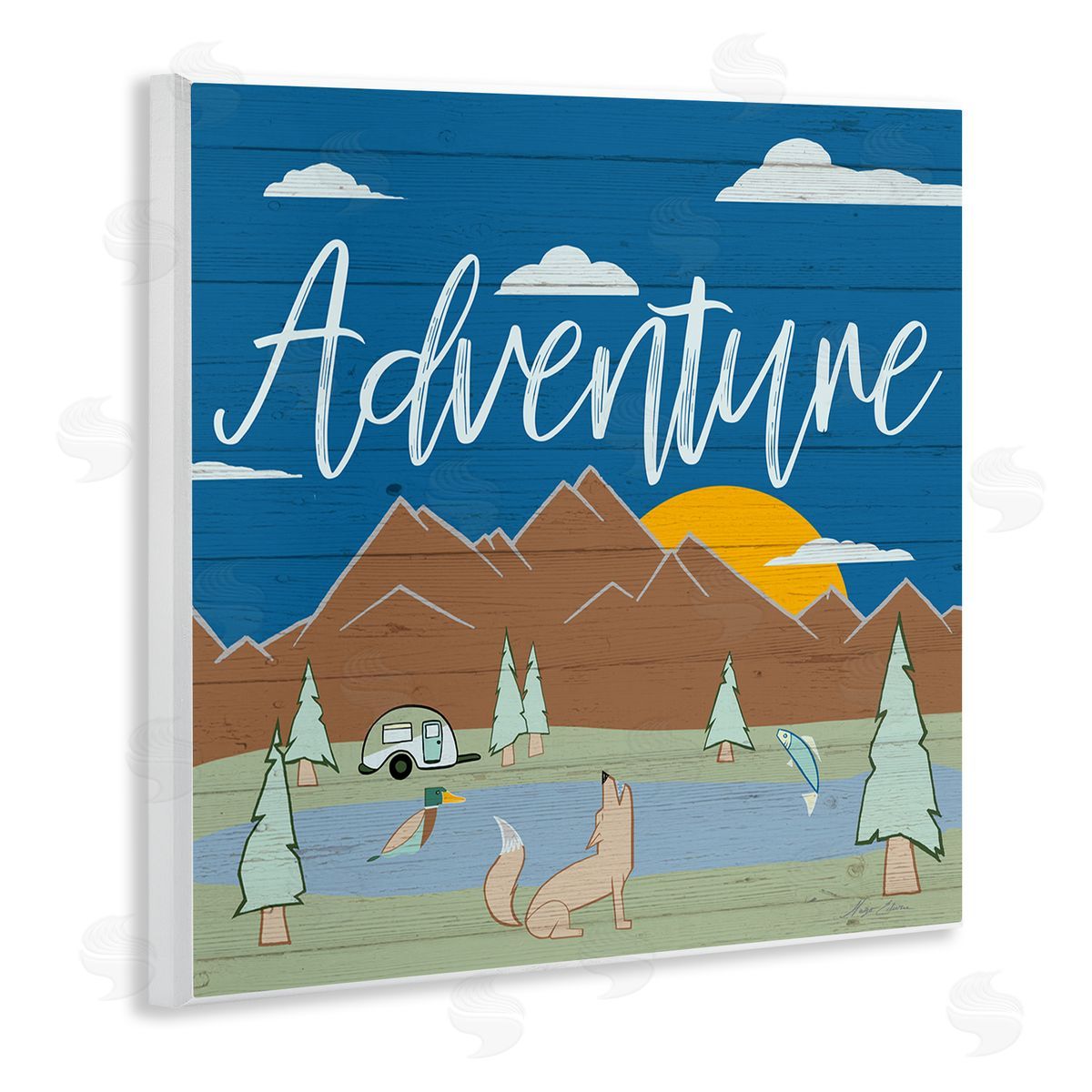 Hugo Edwins Rustic Adventure Landscape Wooden Wall Plaque Art Print