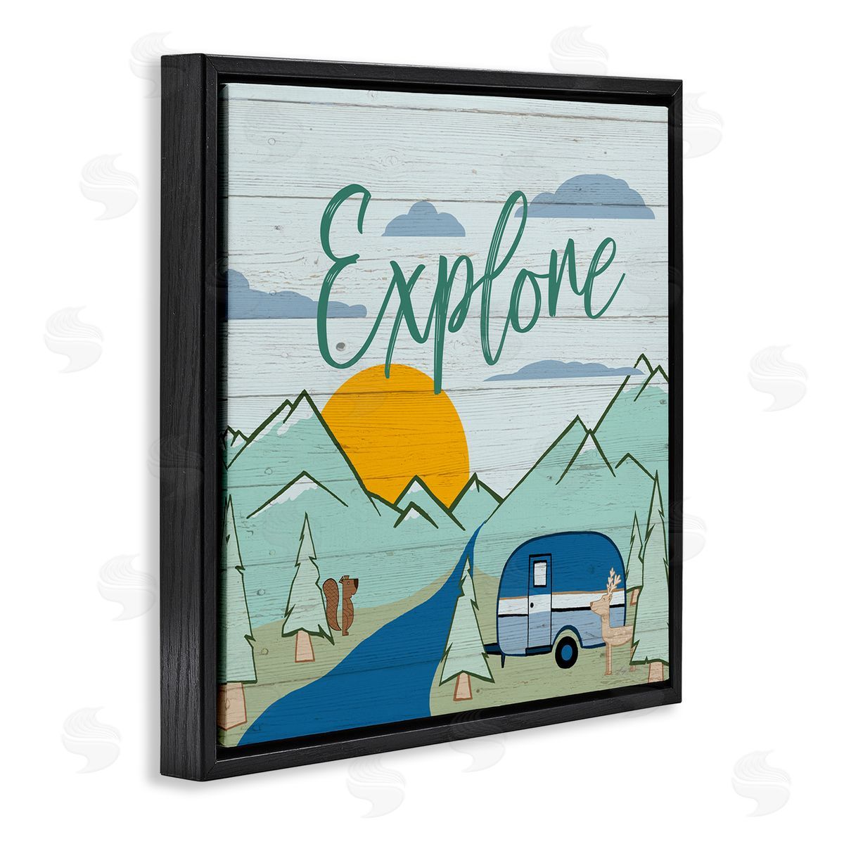 Hugo Edwins Explore Rustic Adventure Black Floating Frame Canvas Wall Art Print