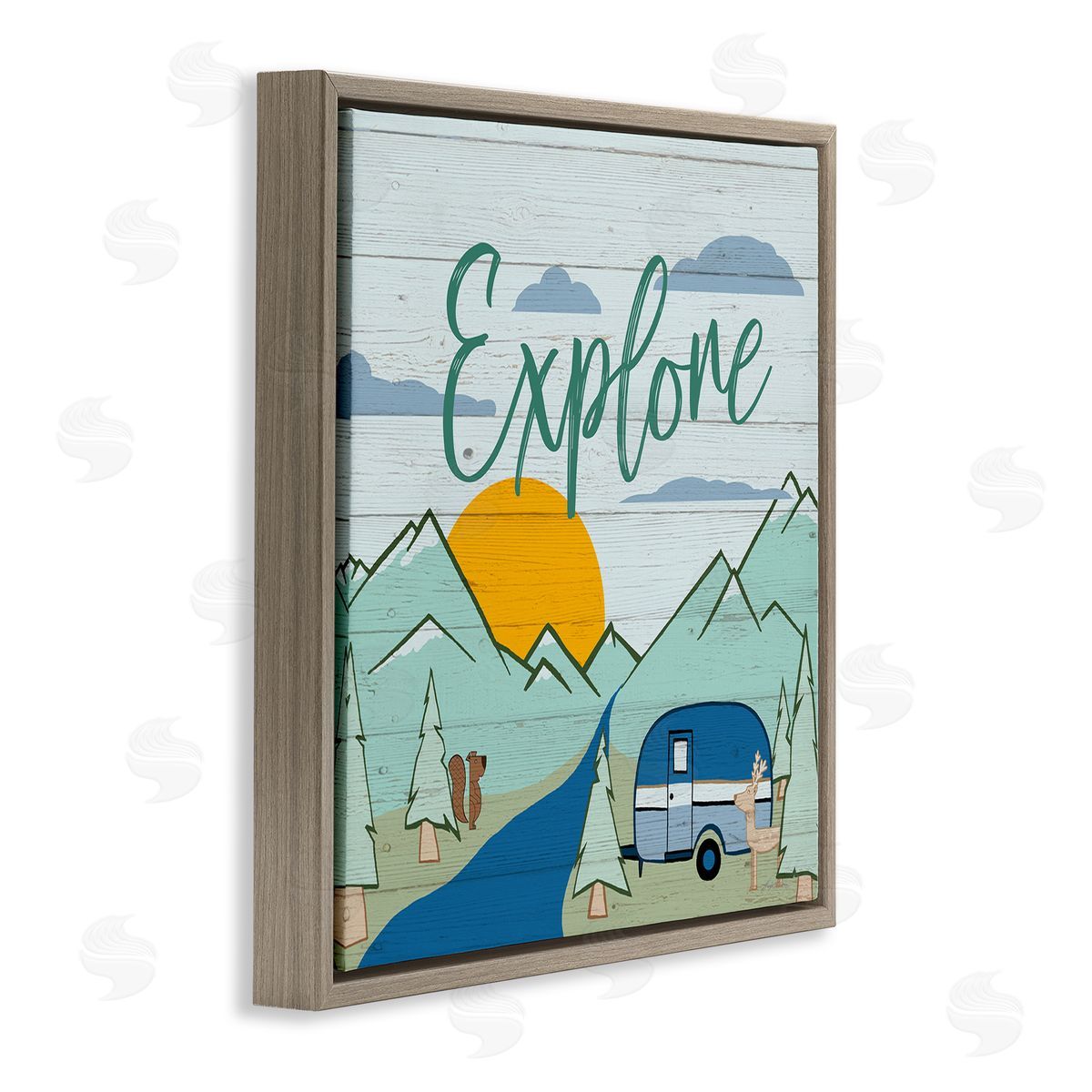 Hugo Edwins Explore Rustic Adventure Brown Floating Frame Canvas Wall Art Print