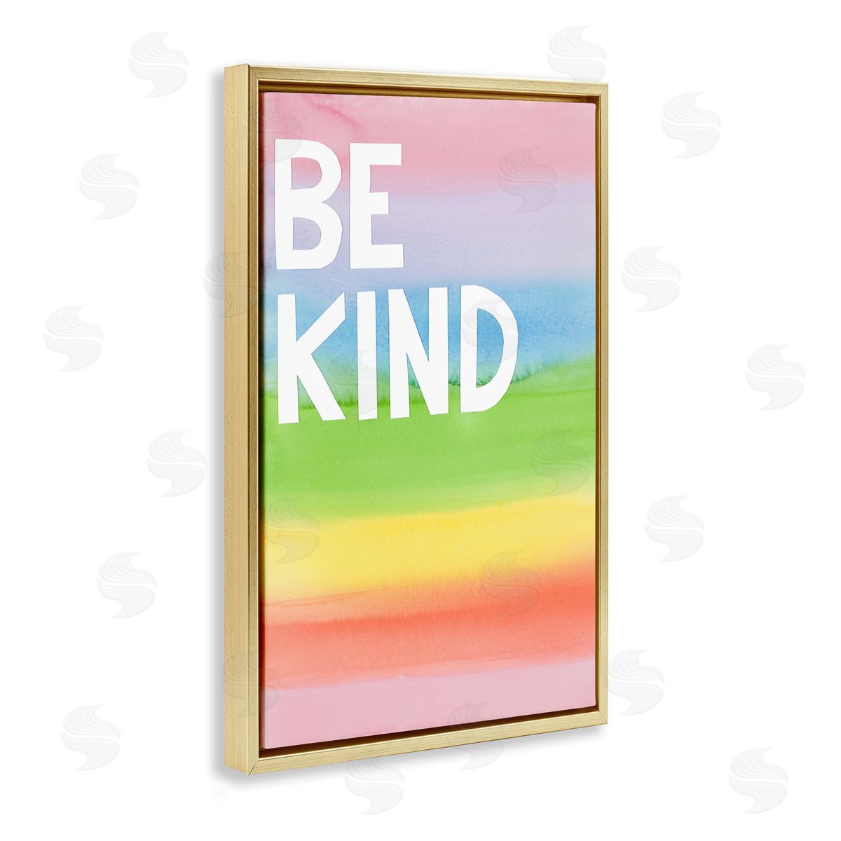 Be Kind Ombre Rainbow Gold Floating Frame Canvas Wall Art, Home Decor by Jen Bucheli