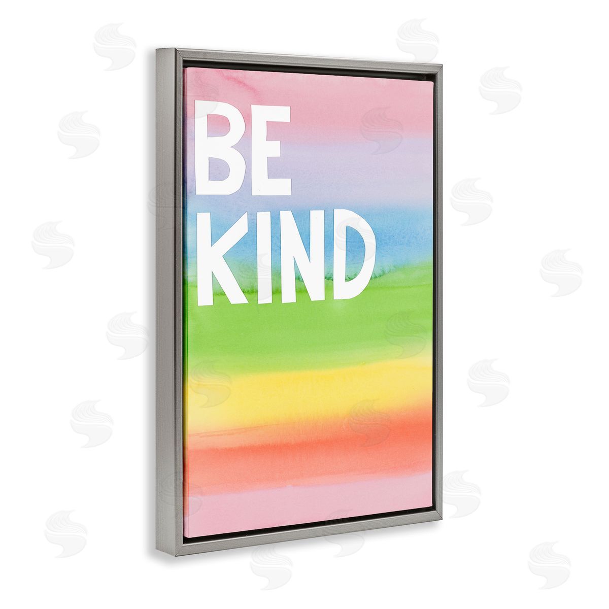 Be Kind Ombre Rainbow Grey Floating Frame Canvas Wall Art, Home Decor by Jen Bucheli