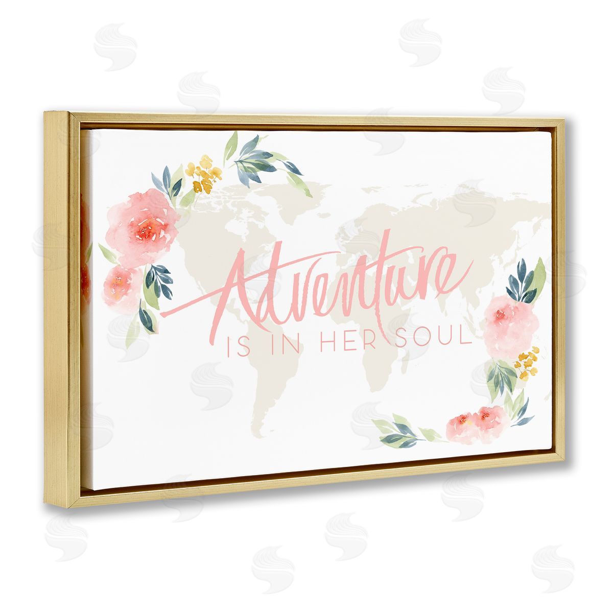 Lucille Price Floral Girl's Adventure Gold Floating Frame Canvas Wall Art Print