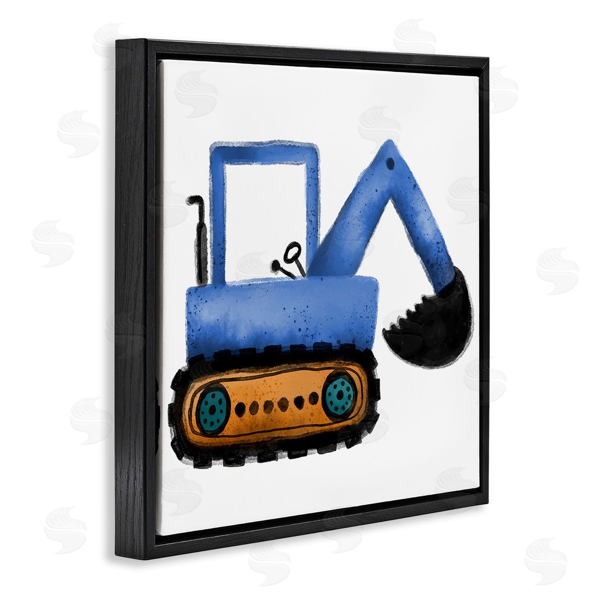 Elizabeth Medley Blue Simple Bulldozer Black Floating Frame Canvas Wall Art Print