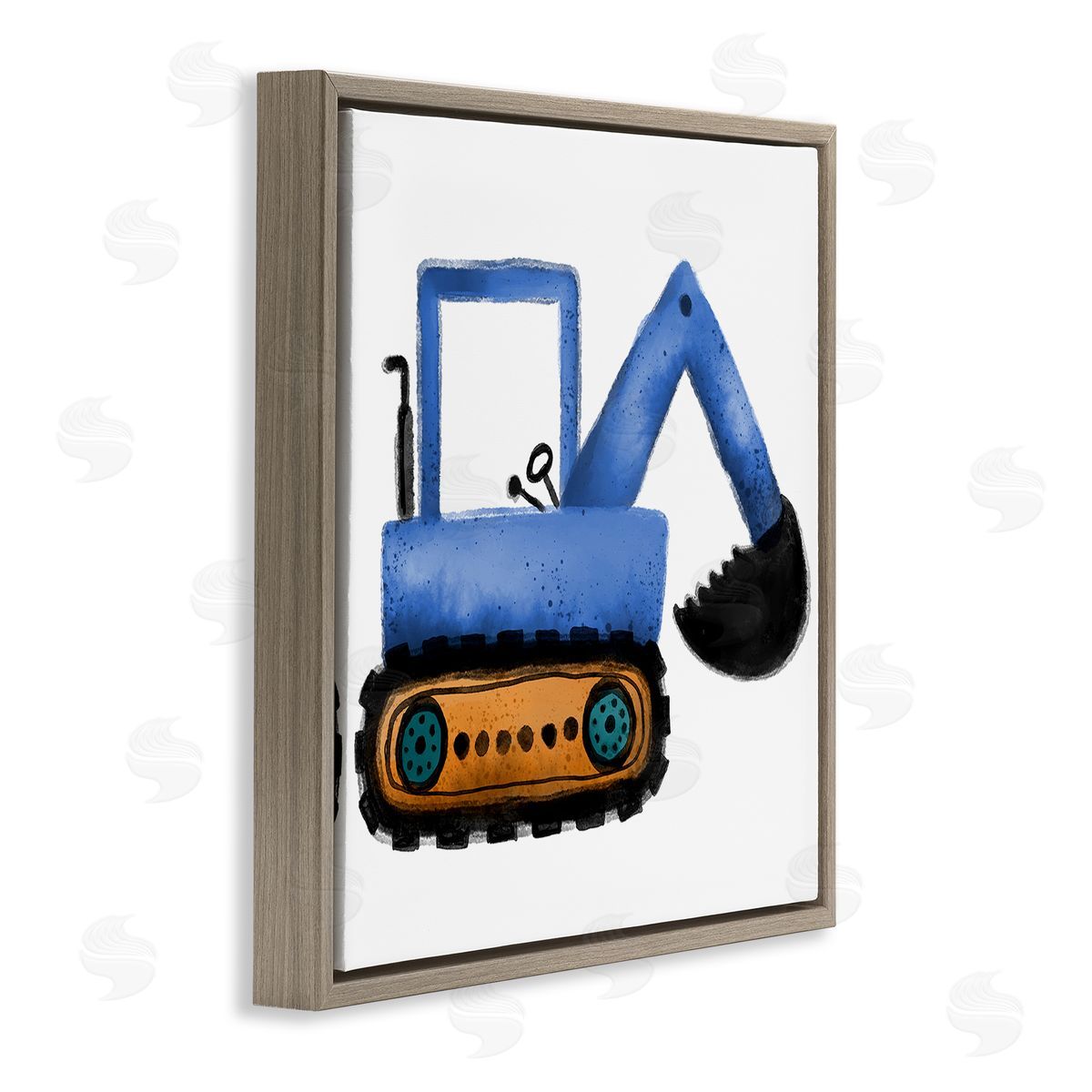 Elizabeth Medley Blue Simple Bulldozer Brown Floating Frame Canvas Wall Art Print