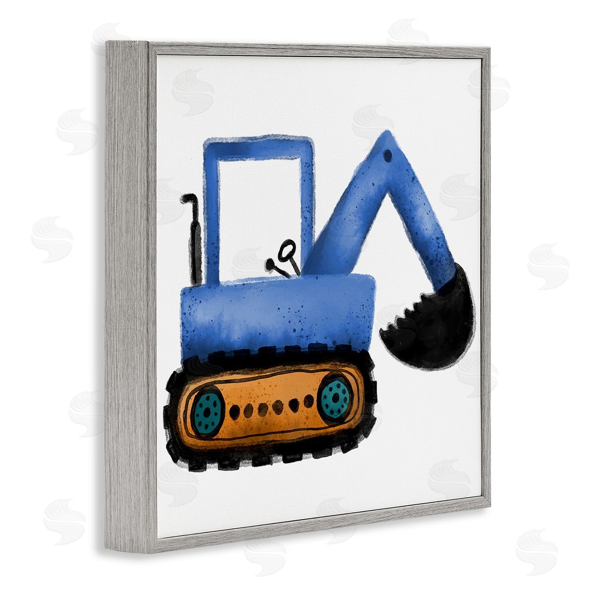 Elizabeth Medley Blue Simple Bulldozer Gray Framed Giclee Wall Art Print