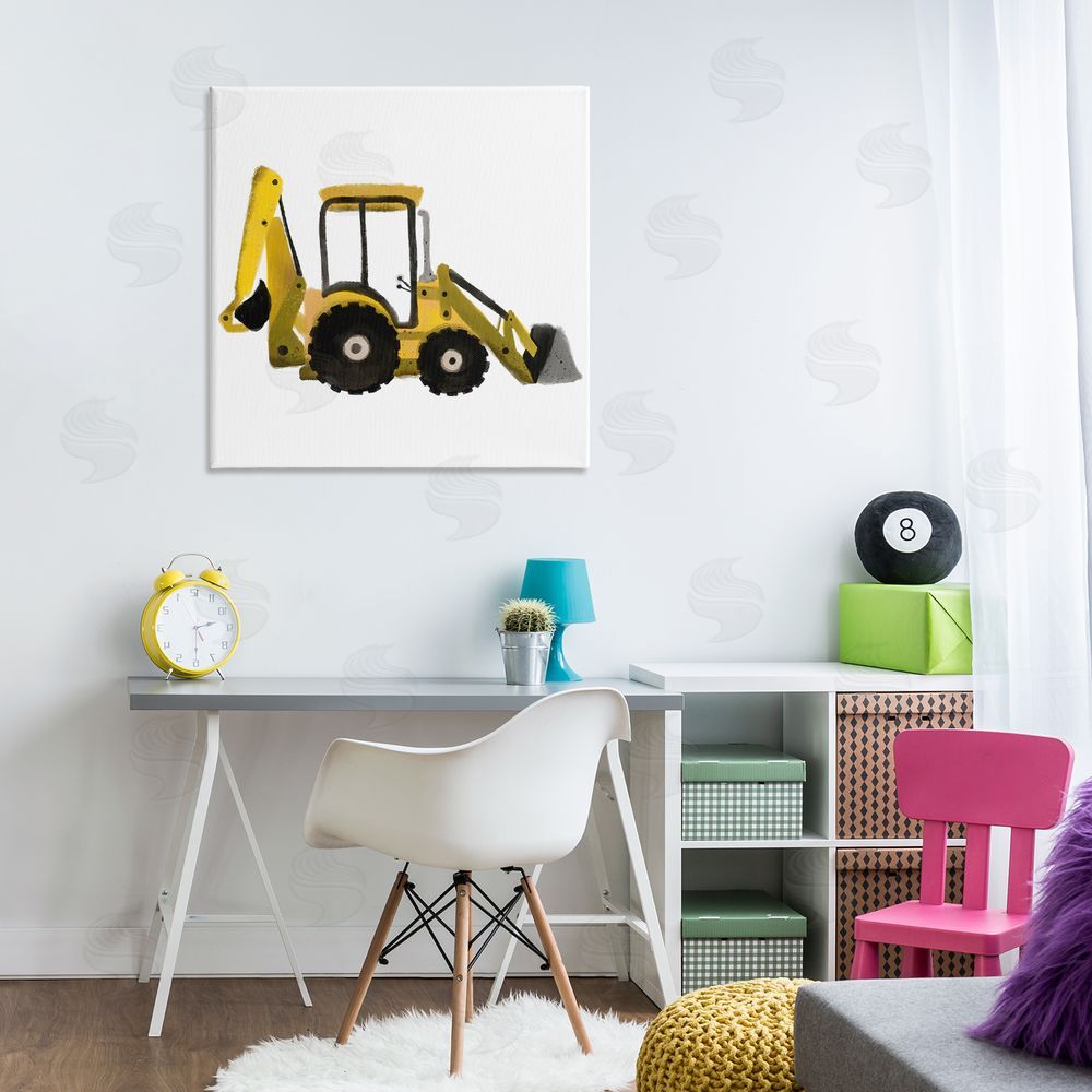 Elizabeth Medley Yellow Simple Bulldozer Canvas Wall Art Print in Room
