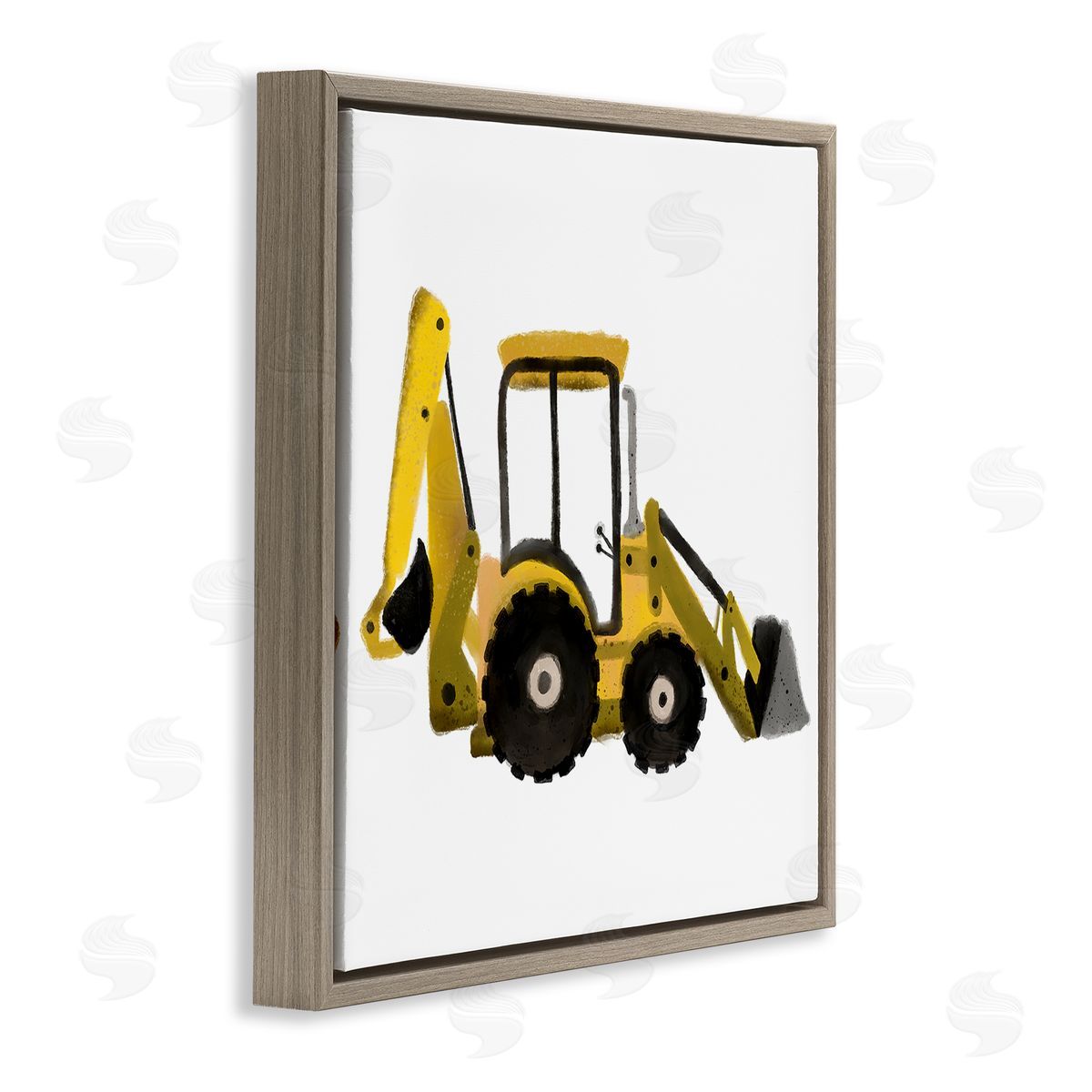 Elizabeth Medley Yellow Simple Bulldozer Brown Floating Frame Canvas Wall Art Print