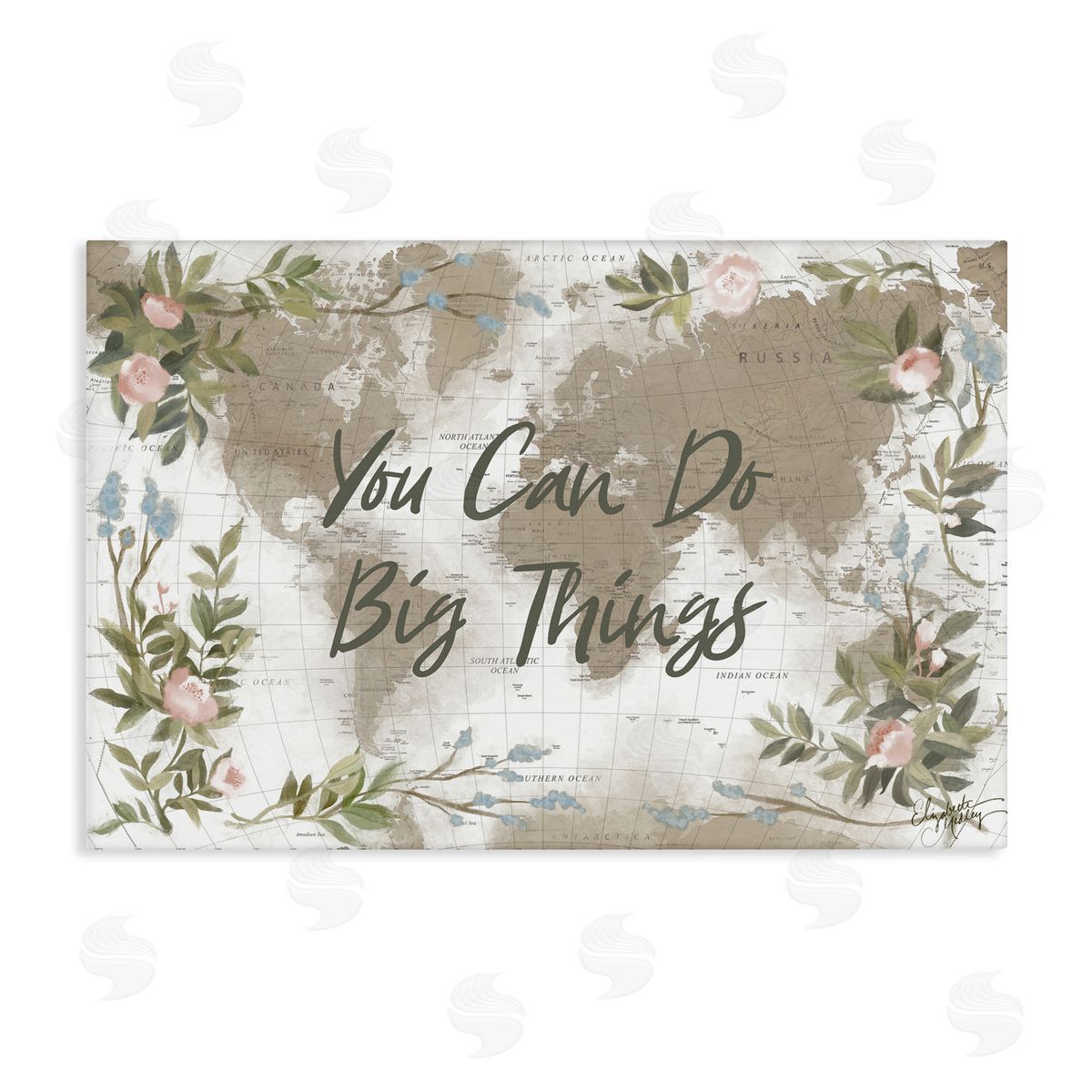 Elizabeth Medley Inspirational Floral Map Canvas Wall Art Print