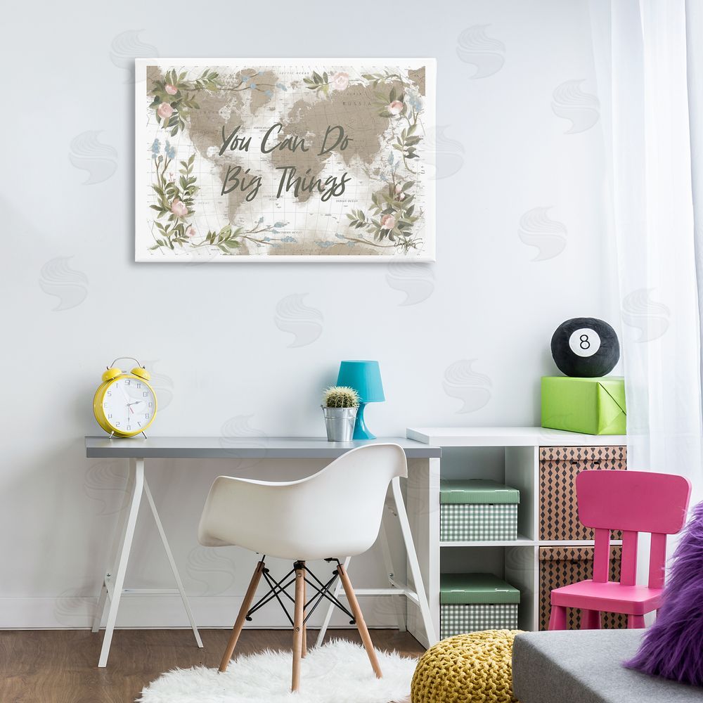 Elizabeth Medley Inspirational Floral Map Canvas Wall Art Print in Room