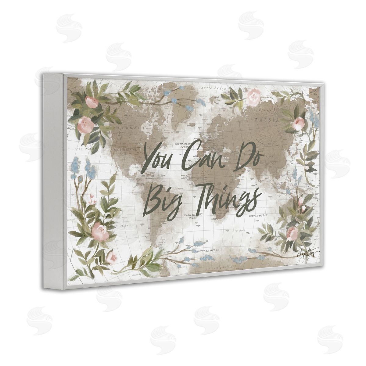 Elizabeth Medley Inspirational Floral Map White Framed Giclee Wall Art Print