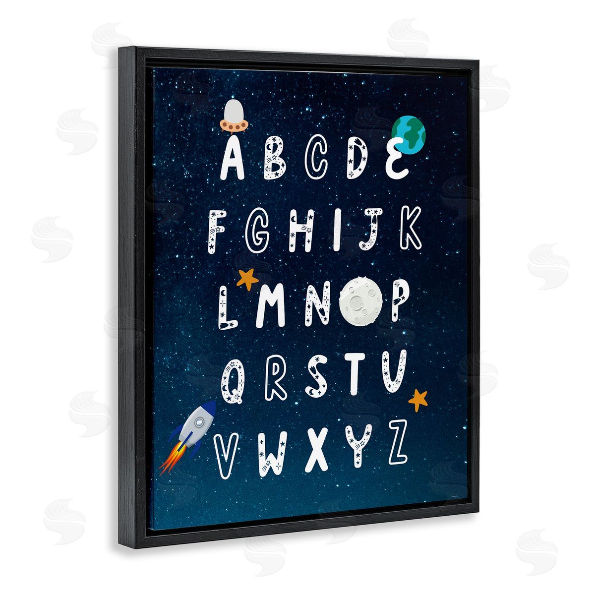 Astronomy Alphabet Chart Black Floating Frame Canvas Wall Art, Home Decor by Daniela Santiago