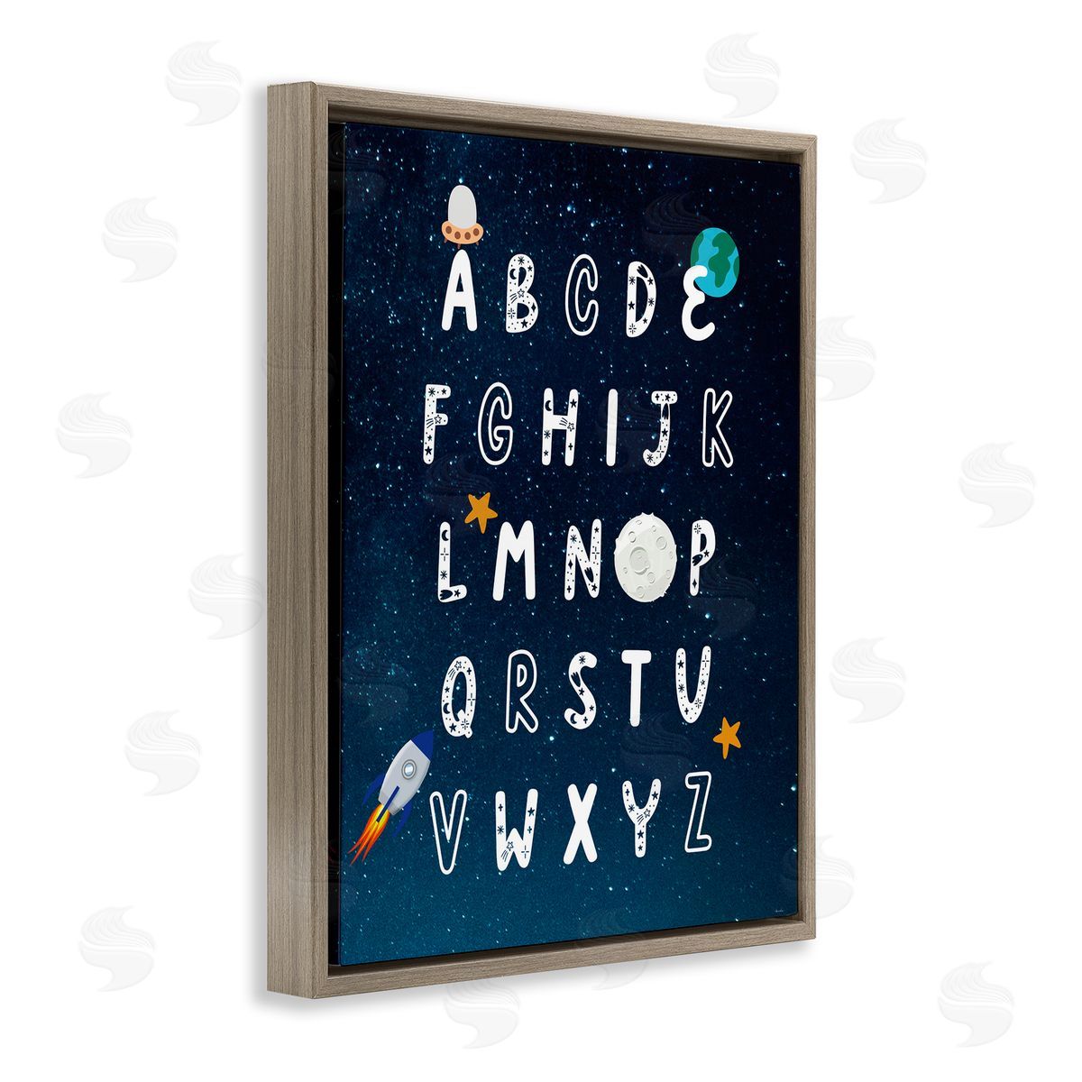 Astronomy Alphabet Chart Brown Floating Frame Canvas Wall Art, Home Decor by Daniela Santiago