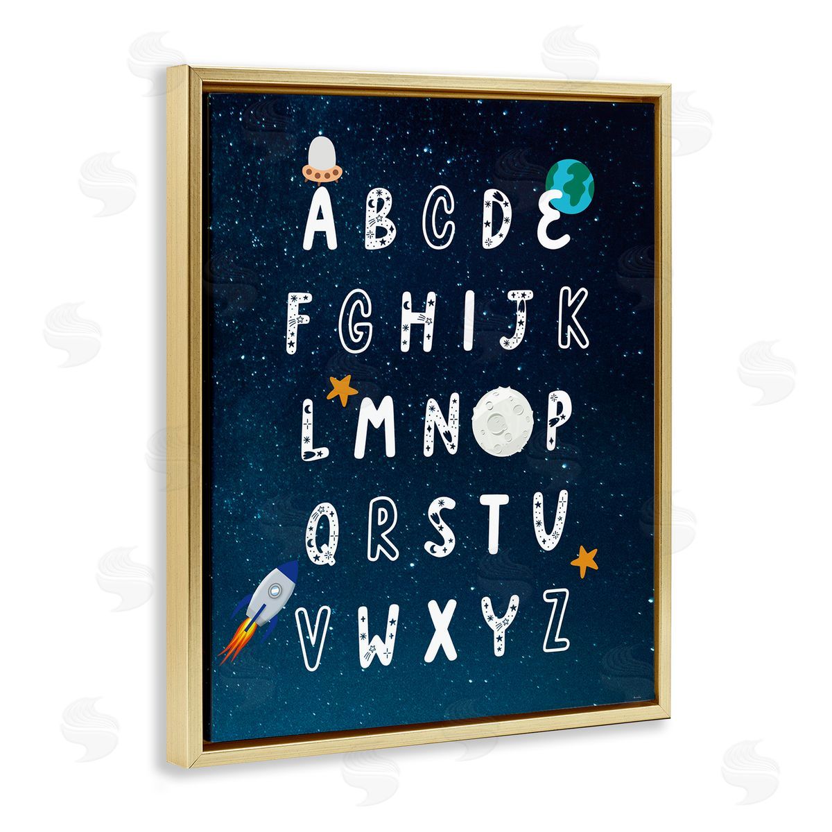 Astronomy Alphabet Chart Gold Floating Frame Canvas Wall Art, Home Decor by Daniela Santiago
