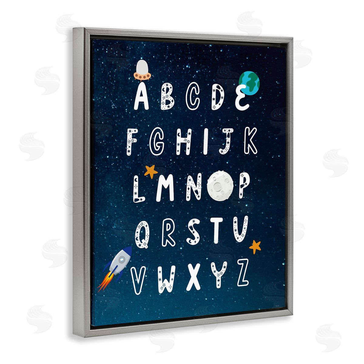 Astronomy Alphabet Chart Grey Floating Frame Canvas Wall Art, Home Decor by Daniela Santiago
