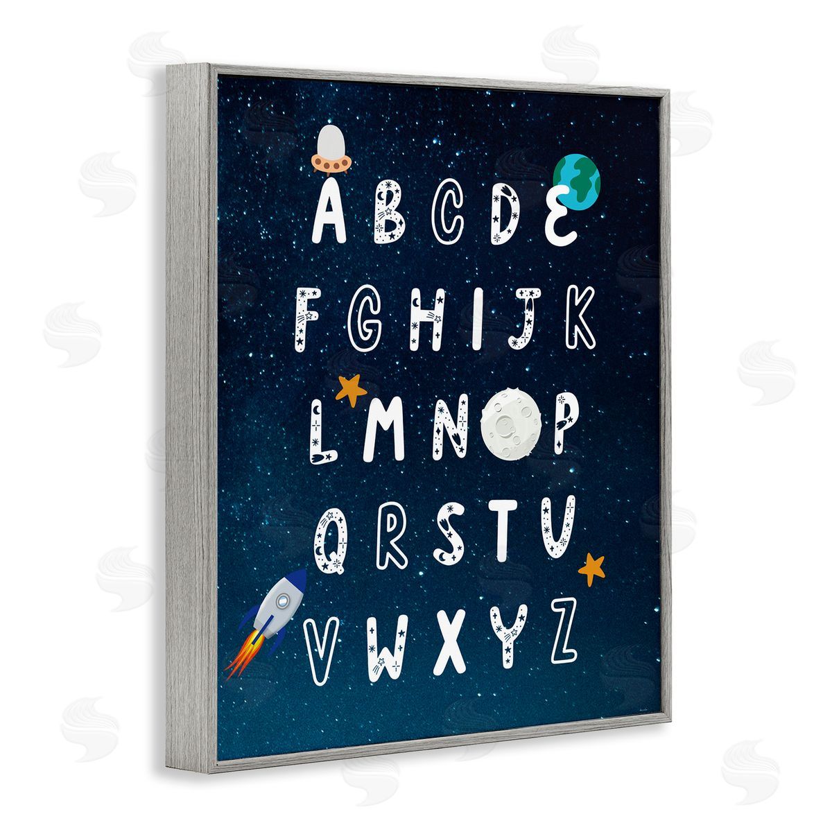 Astronomy Alphabet Chart Grey Frame Print Wall Art, Home Decor by Daniela Santiago