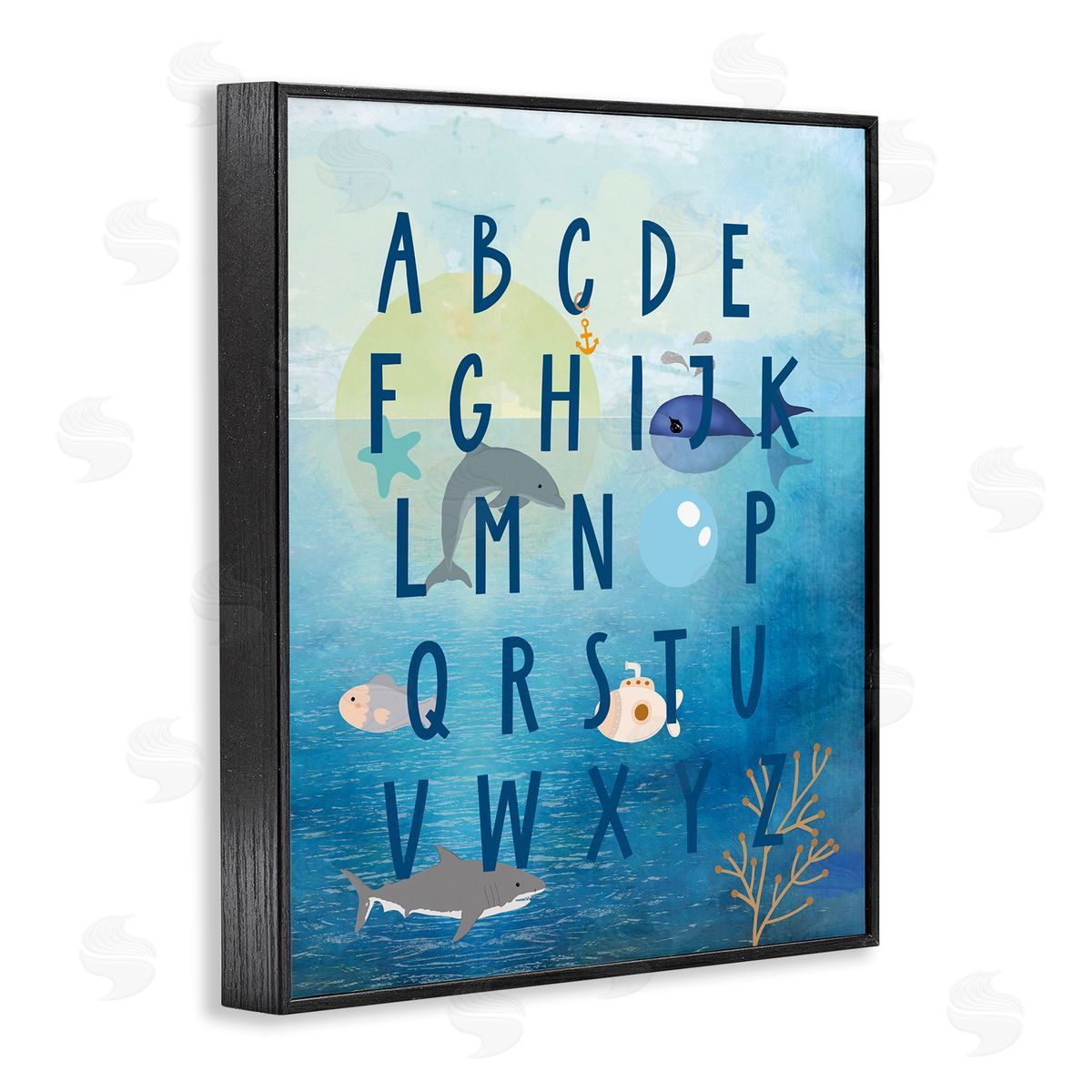 Sea Creatures Alphabet Black Frame Print Wall Art, Home Decor by Daniela Santiago