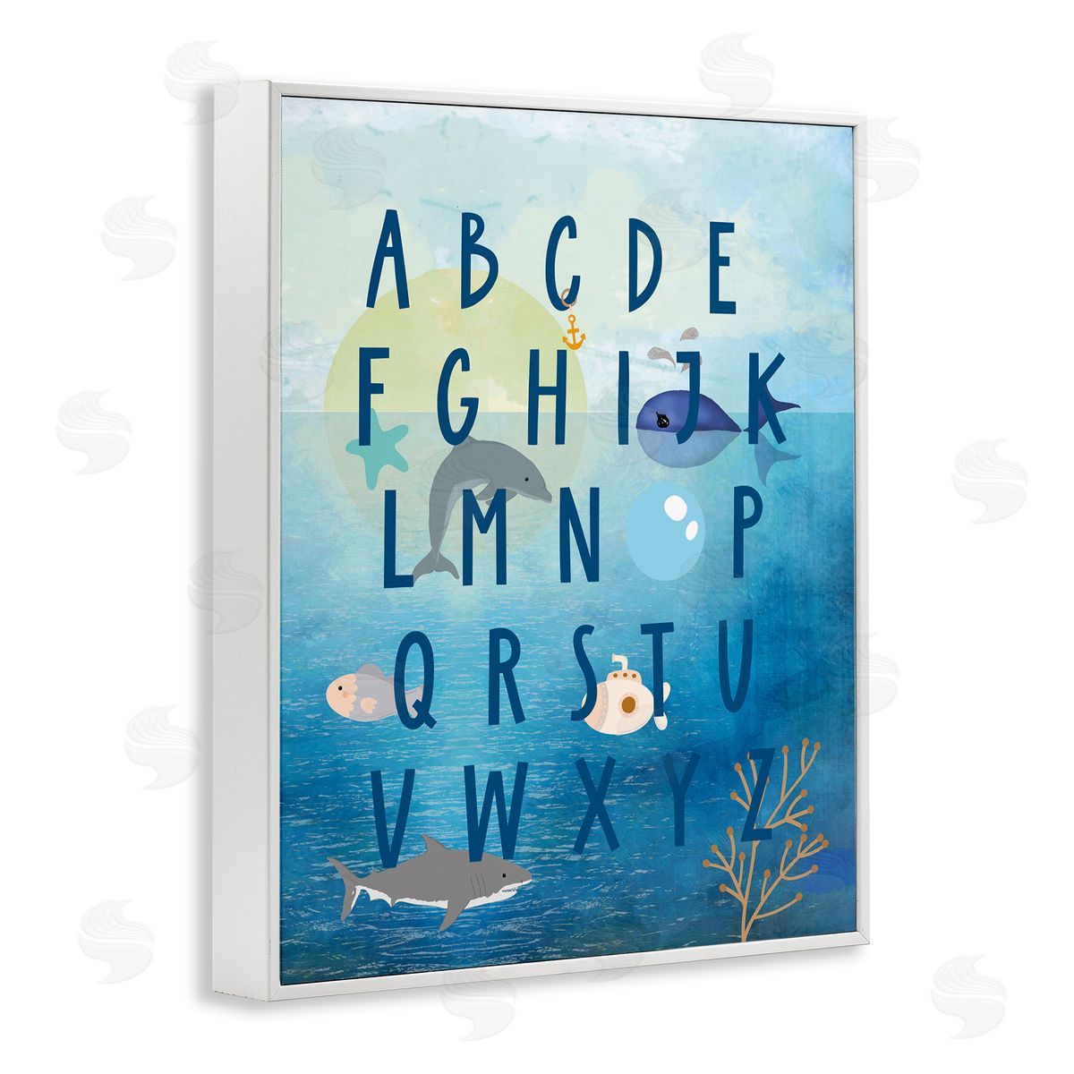 Sea Creatures Alphabet White Frame Print Wall Art, Home Decor by Daniela Santiago