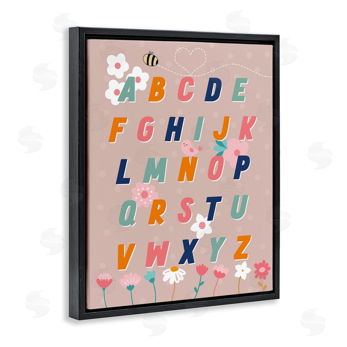 Alphabet with Florals Black Floating Frame Canvas Wall Art, Home Decor by Daniela Santiago