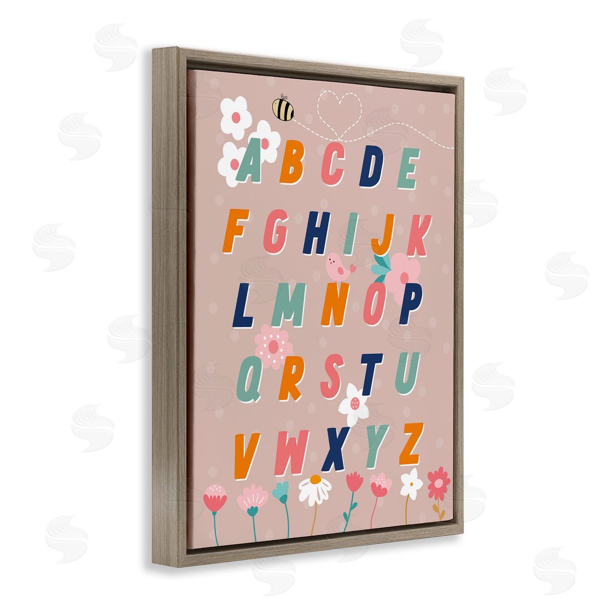 Alphabet with Florals Brown Floating Frame Canvas Wall Art, Home Decor by Daniela Santiago