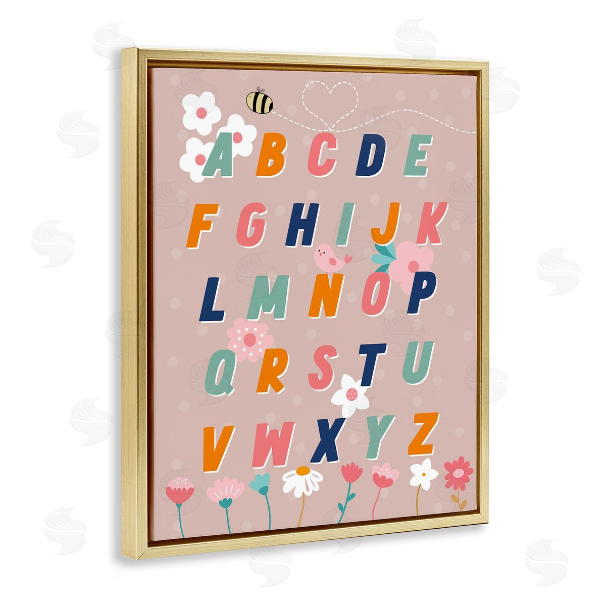 Alphabet with Florals Gold Floating Frame Canvas Wall Art, Home Decor by Daniela Santiago