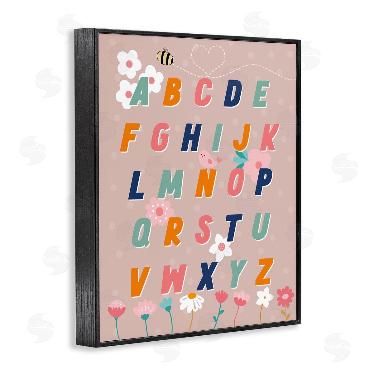 Alphabet with Florals Black Frame Print Wall Art, Home Decor by Daniela Santiago