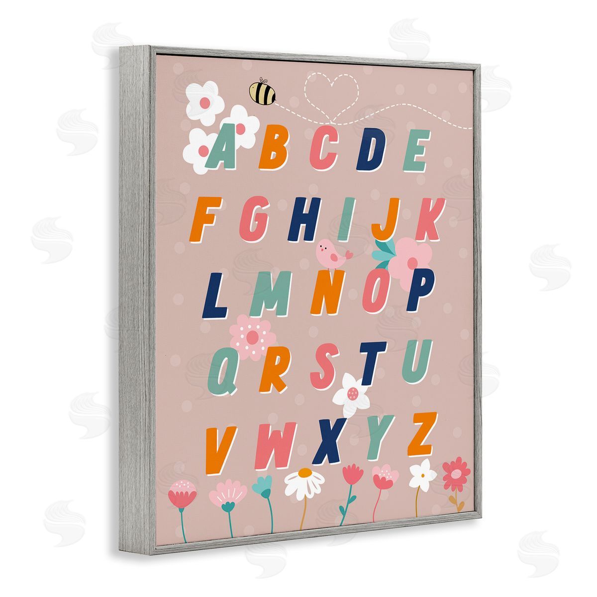 Alphabet with Florals Grey Frame Print Wall Art, Home Decor by Daniela Santiago