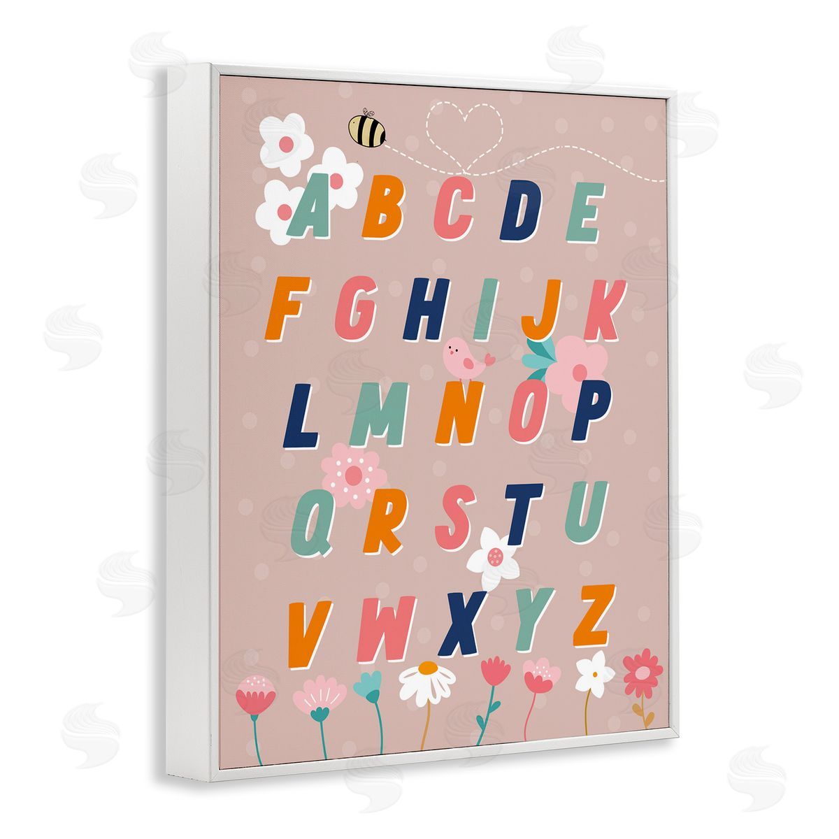 Alphabet with Florals White Frame Print Wall Art, Home Decor by Daniela Santiago