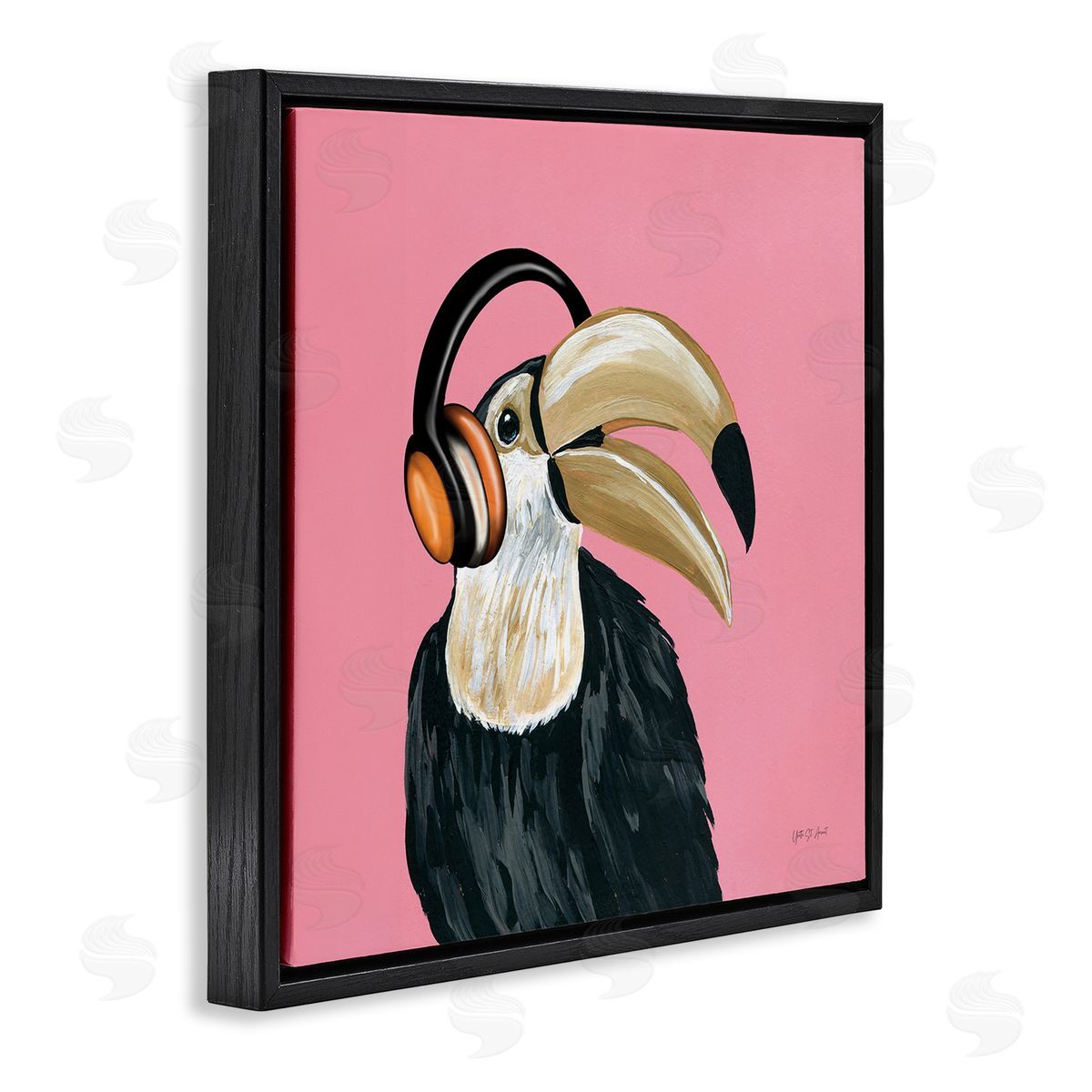 Yvette St. Amant Toucan with Headphones Black Floating Frame Canvas Wall Art Print