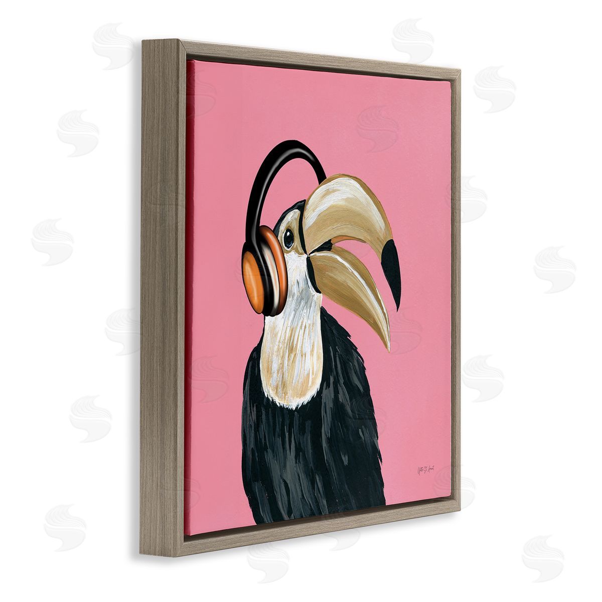 Yvette St. Amant Toucan with Headphones Brown Floating Frame Canvas Wall Art Print
