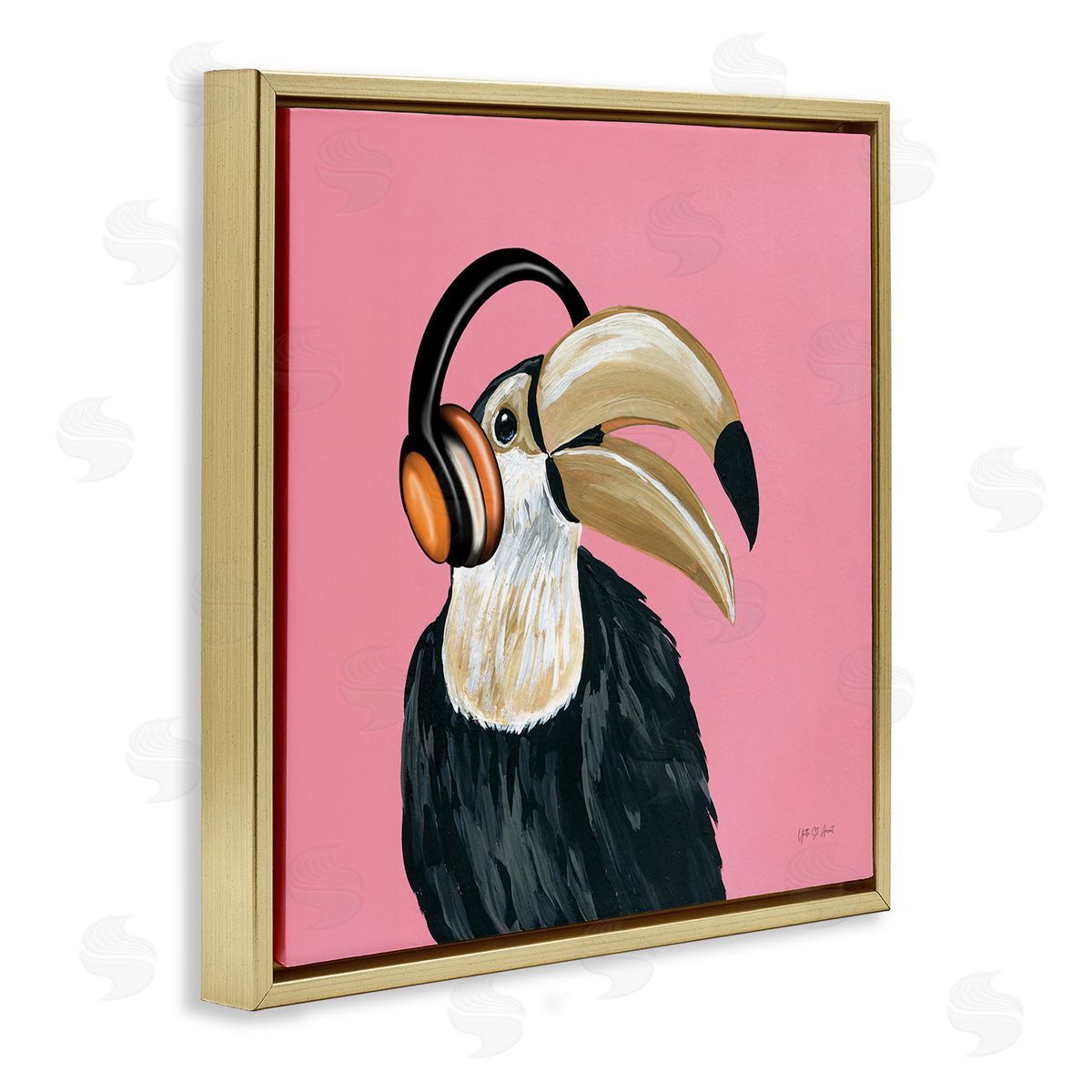 Yvette St. Amant Toucan with Headphones Gold Floating Frame Canvas Wall Art Print