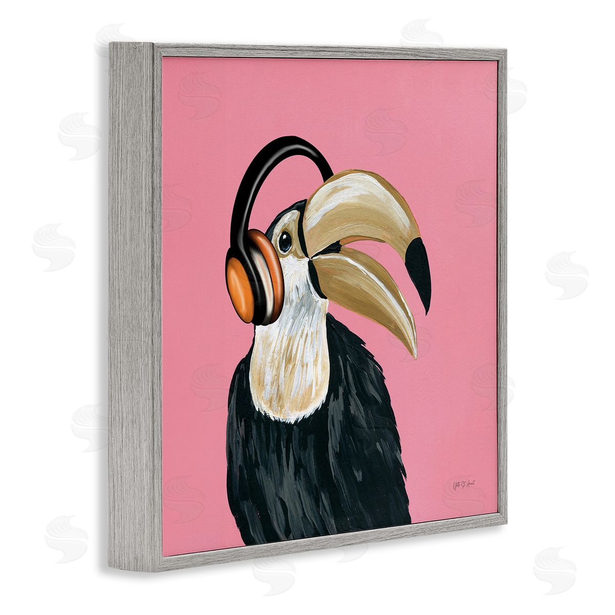 Yvette St. Amant Toucan with Headphones Gray Framed Giclee Wall Art Print