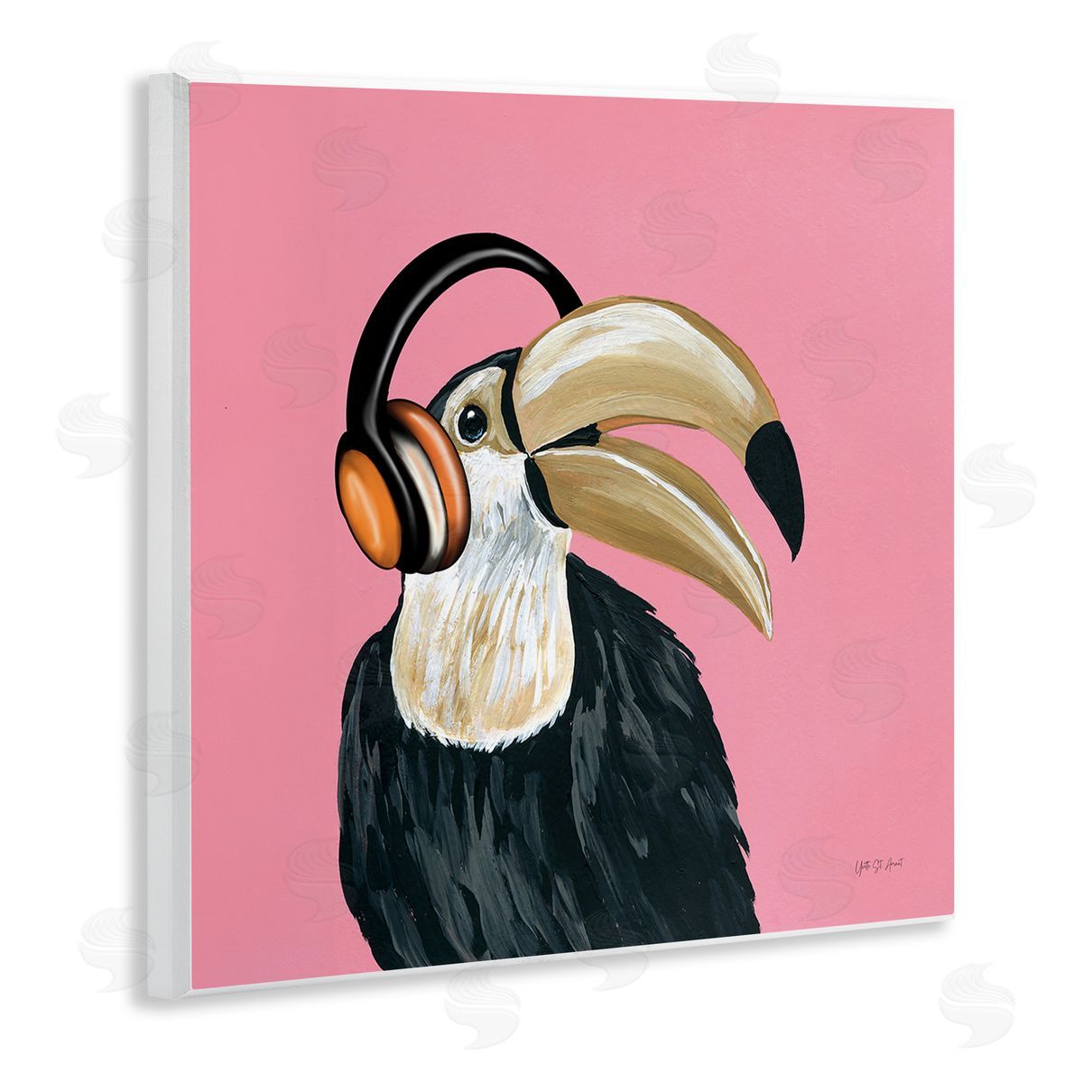 Yvette St. Amant Toucan with Headphones Wooden Wall Plaque Art Print