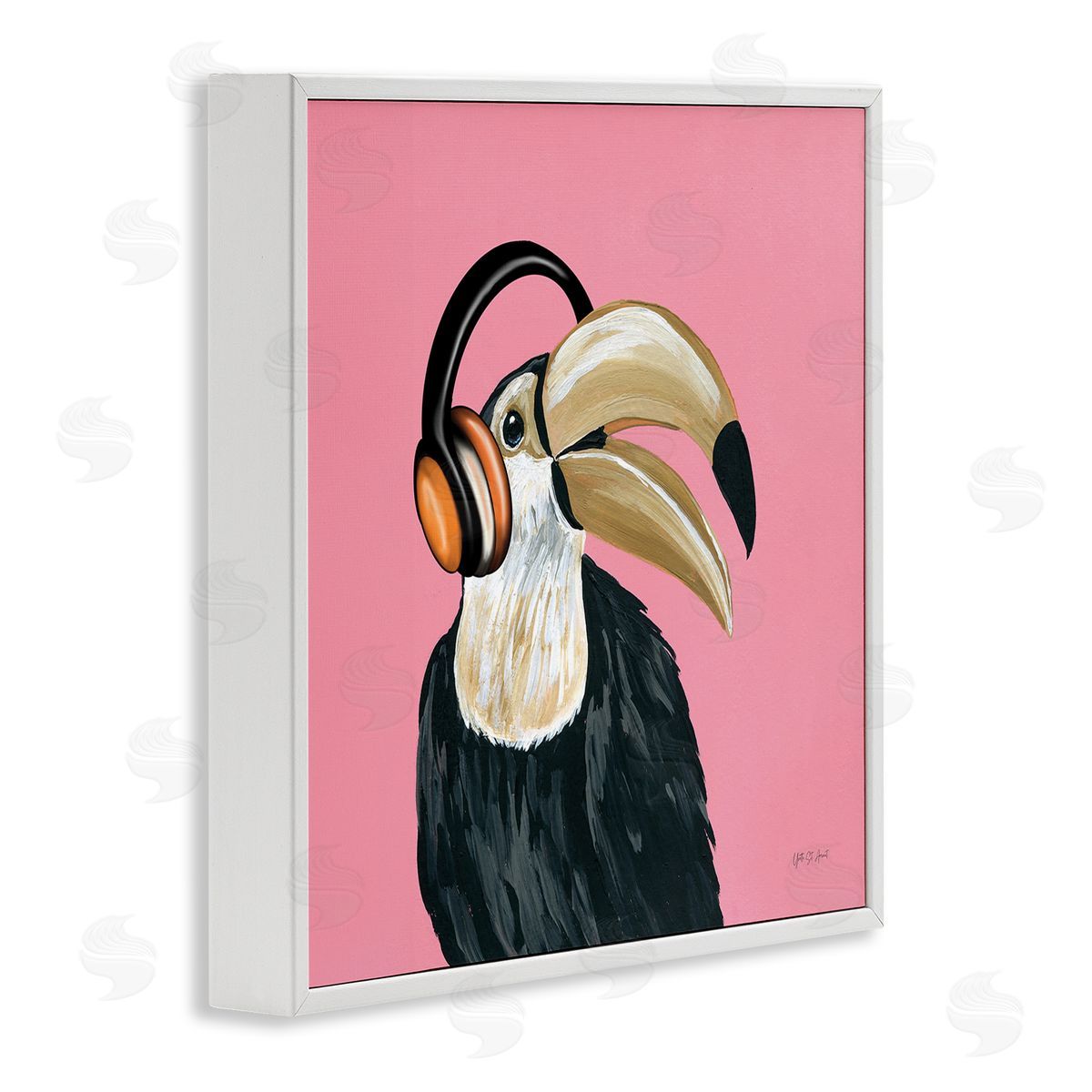 Yvette St. Amant Toucan with Headphones White Framed Giclee Wall Art Print
