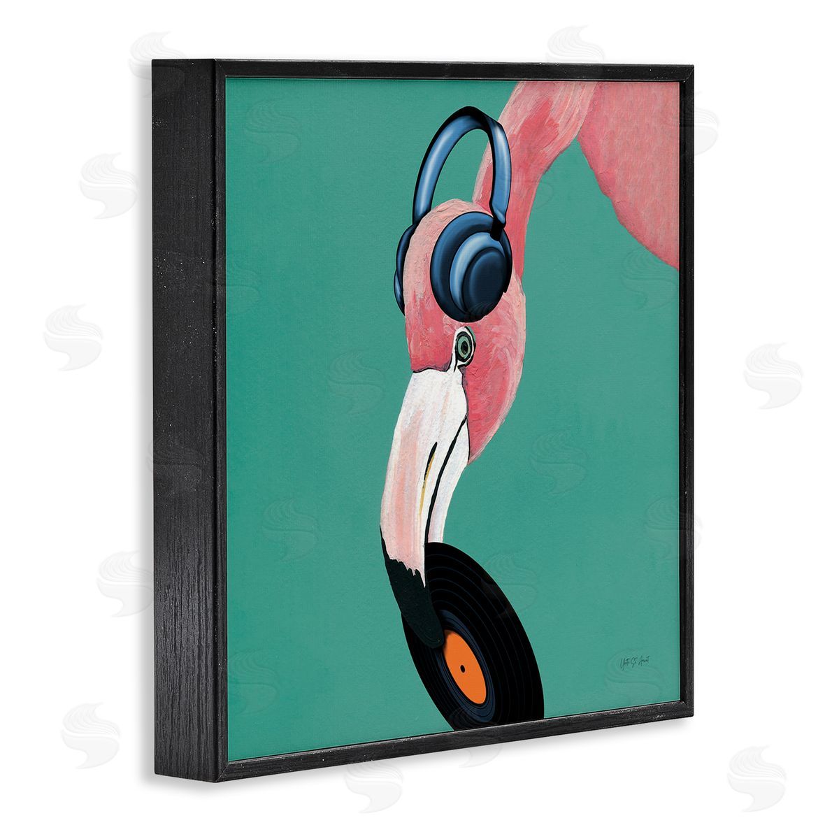 Yvette St. Amant Flamingo with Music Record Black Framed Giclee Wall Art Print