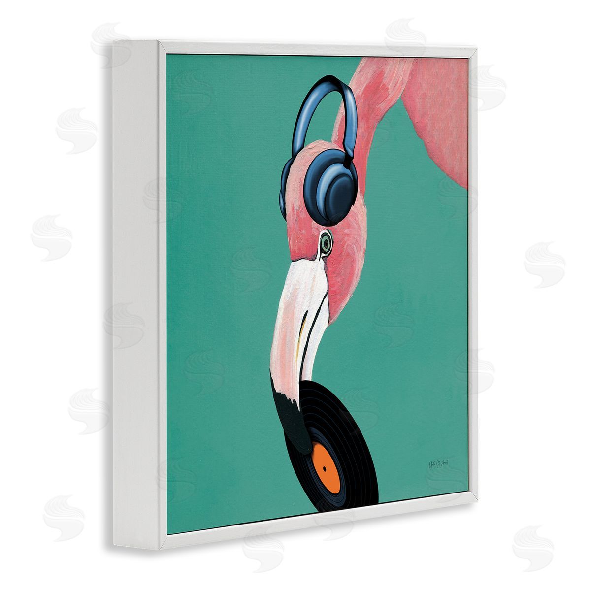 Yvette St. Amant Flamingo with Music Record White Framed Giclee Wall Art Print