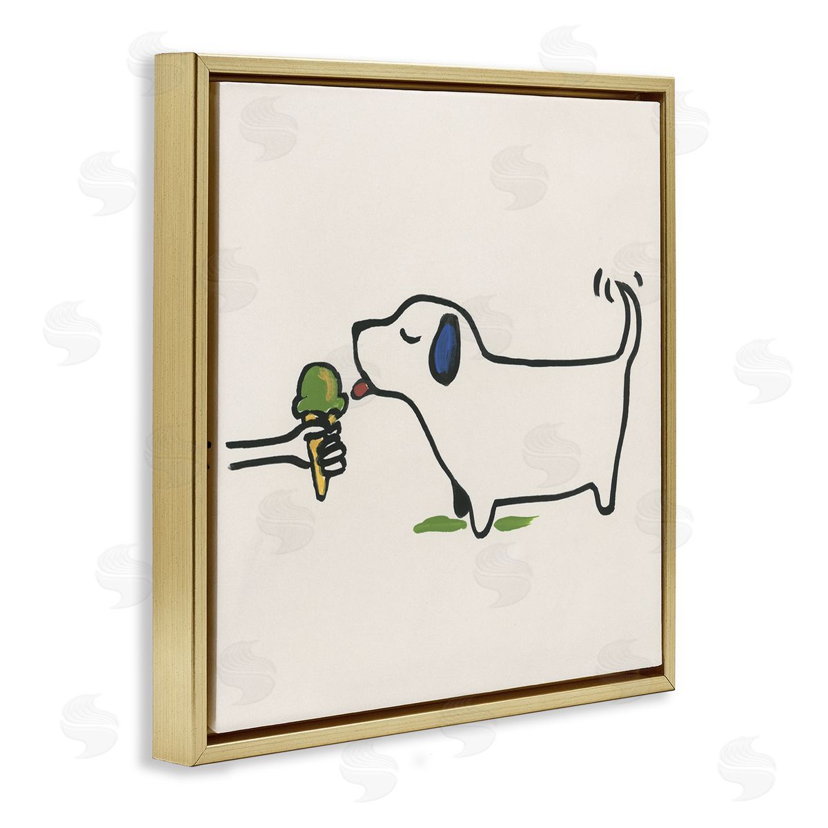 June Erica Vess Dog & Ice Cream Gold Floating Frame Canvas Wall Art Print